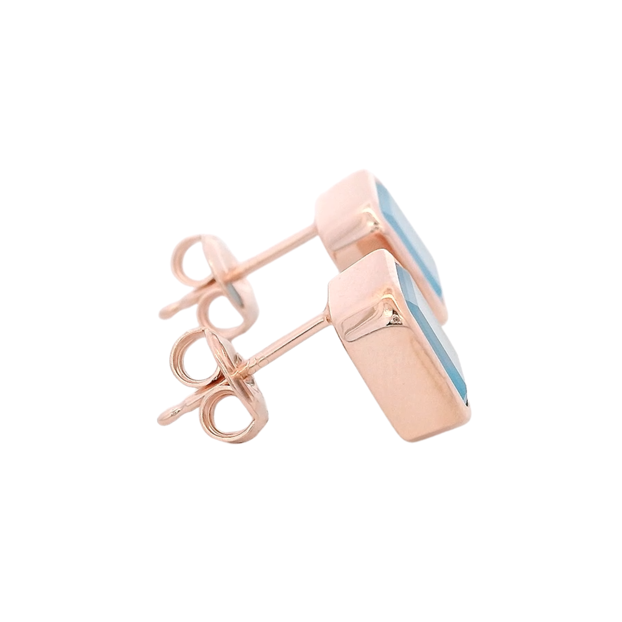 925RG SOLITARY BAGUETTE CHALCEDONY BLUE BEZEL 9MM EARRINGS