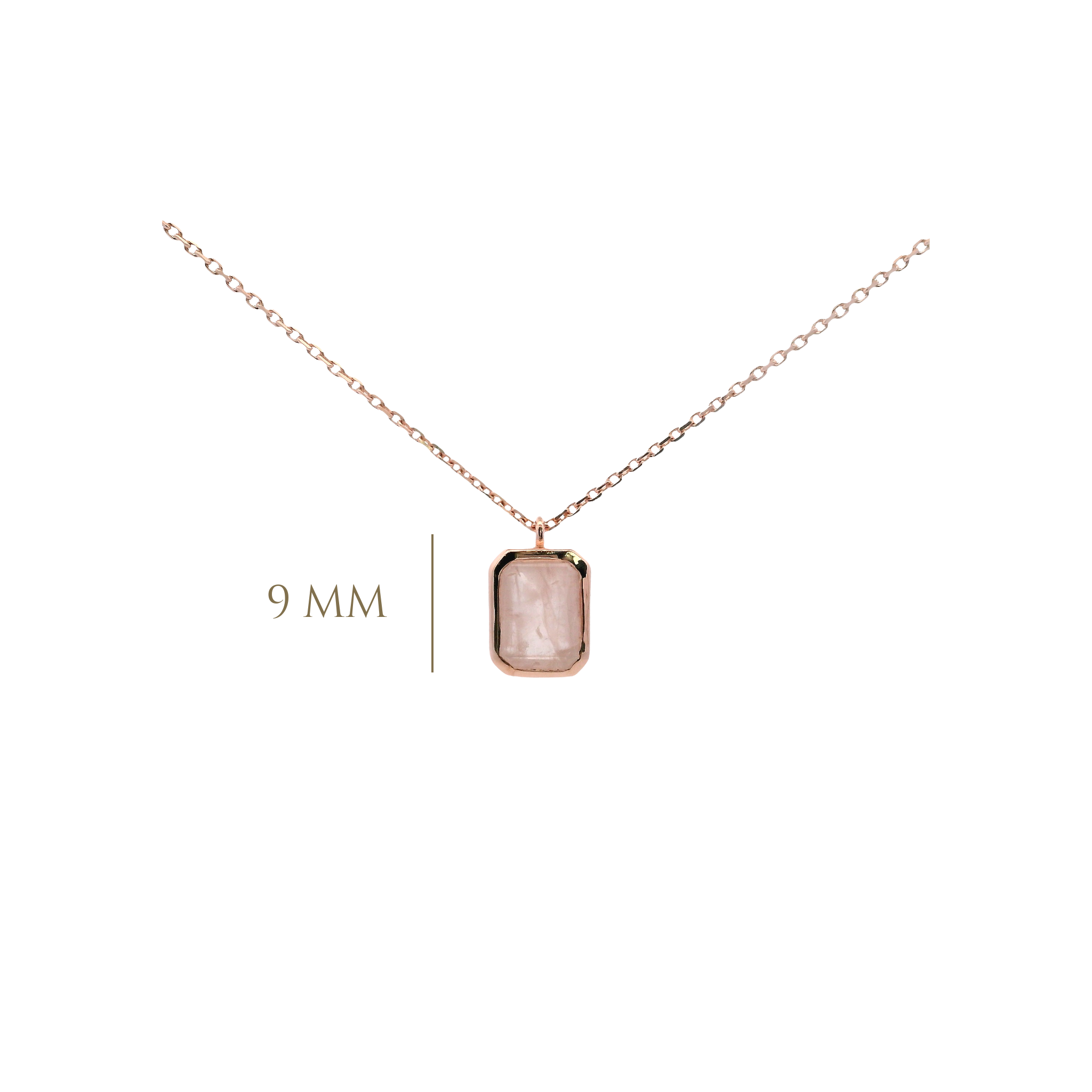 925RG SOLITARY BAGUETTE ROSE QUARTZ OPAQUE BEZEL 9MM NECKLACE