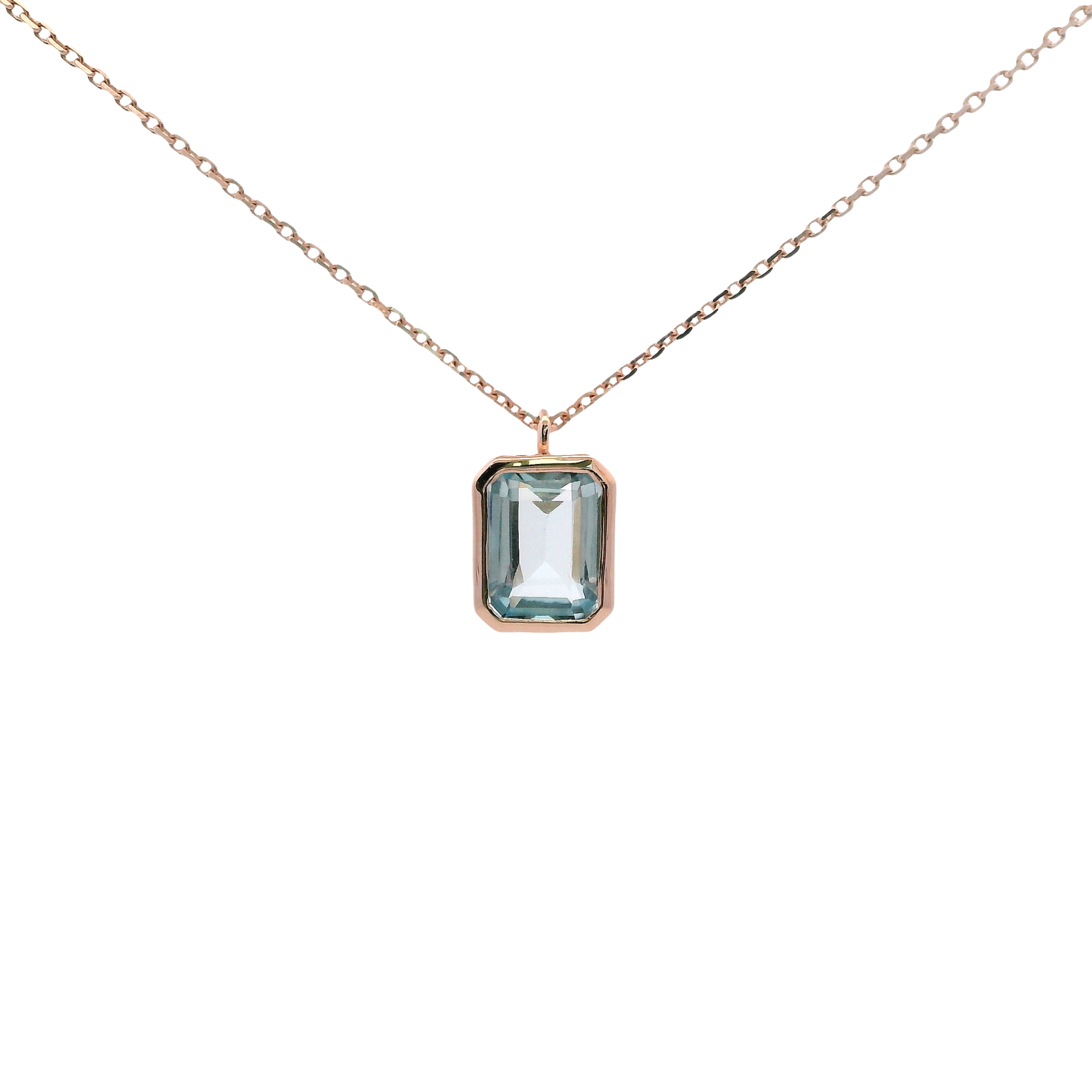 925RG SOLITARY BAGUETTE TOPAZ BLUE SKY BEZEL 9MM NECKLACE