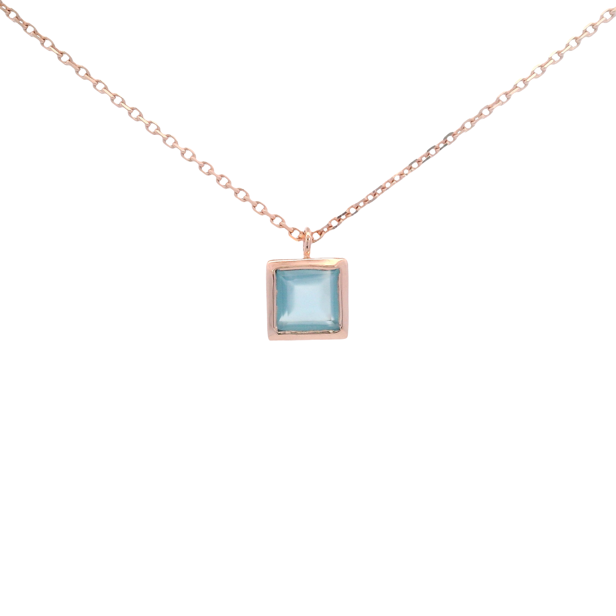 925RG SQUARE BEZEL CHALCEDONY BLUE NECKLACE