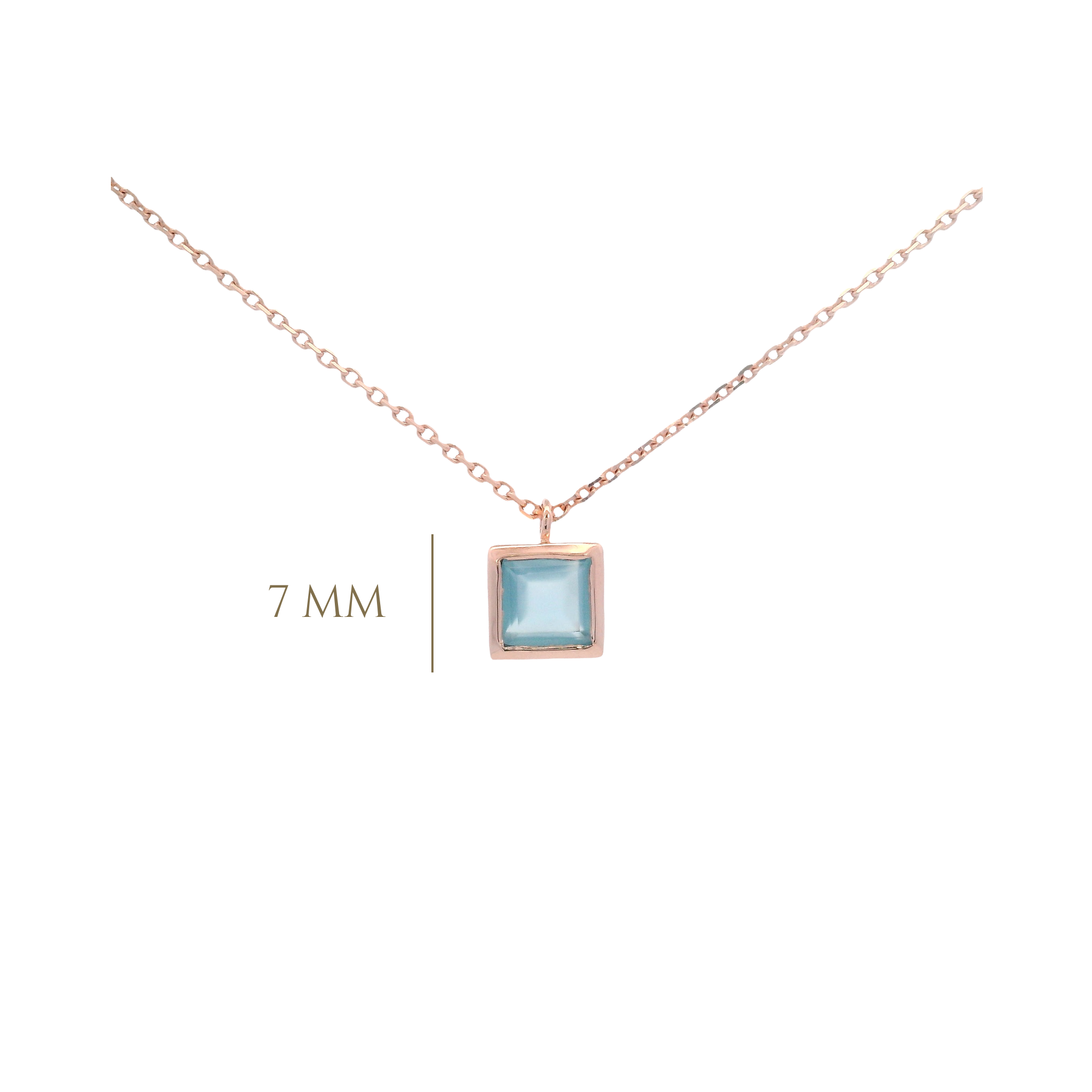 925RG SQUARE BEZEL CHALCEDONY BLUE NECKLACE