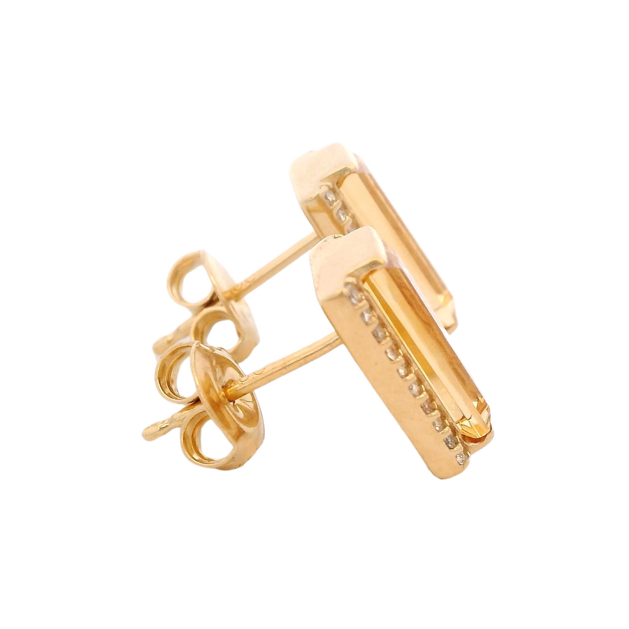 925YG SOLITARY BAGUETTE CITRINE WITH TOPAZ WHITE 11MM EARRINGS