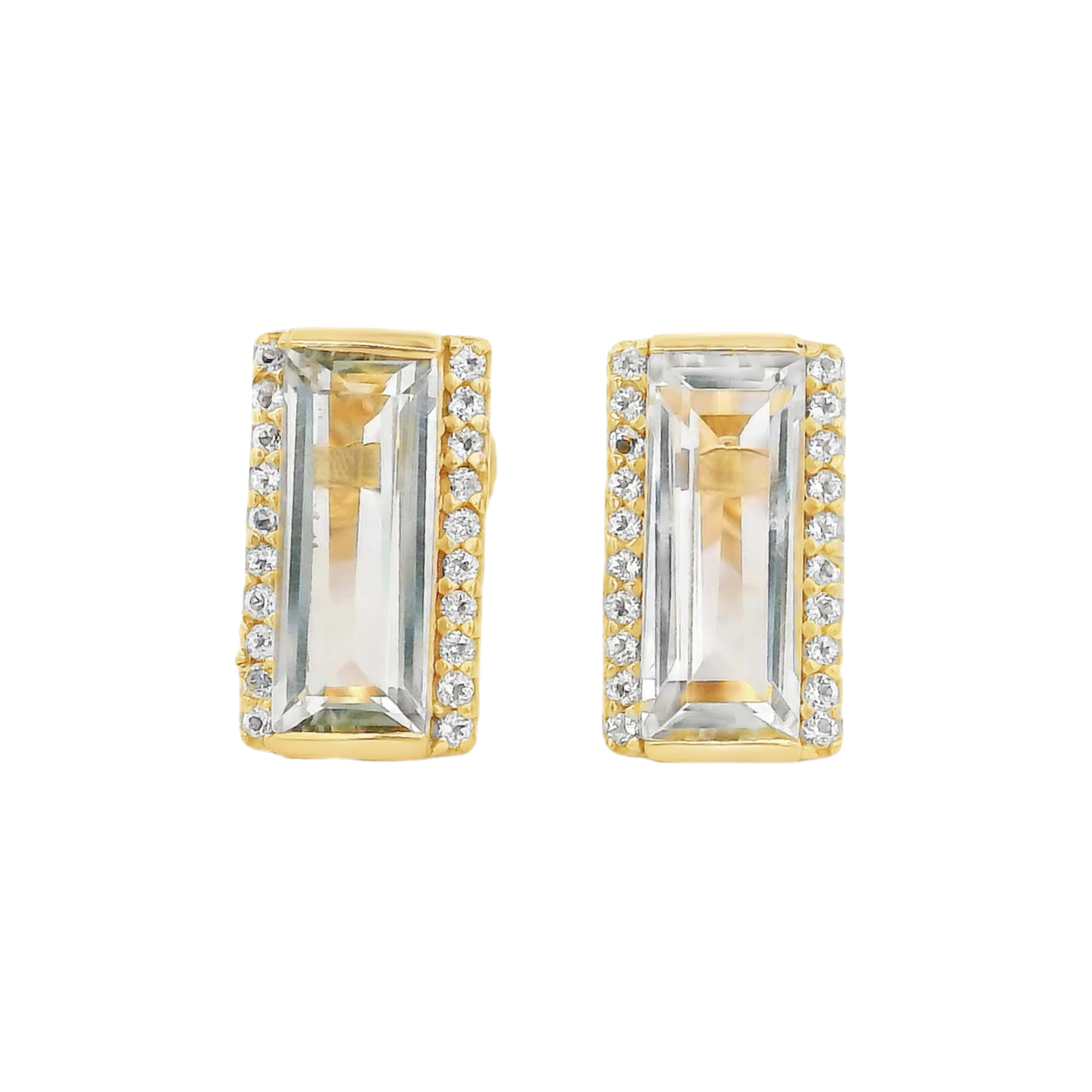 925YG SOLITARY BAGUETTE AMETHYST GREEN WITH TOPAZ WHITE 11MM EARRINGS