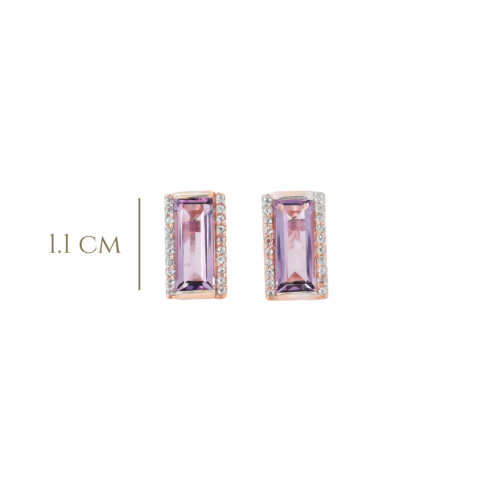 925RG SOLITARY BAGUETTE AMETHYST WITH TOPAZ WHITE 11MM EARRINGS