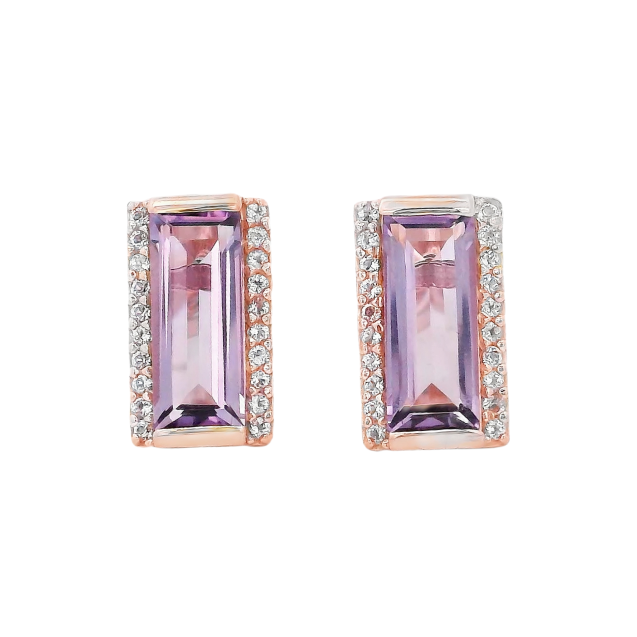 925RG SOLITARY BAGUETTE AMETHYST WITH TOPAZ WHITE 11MM EARRINGS