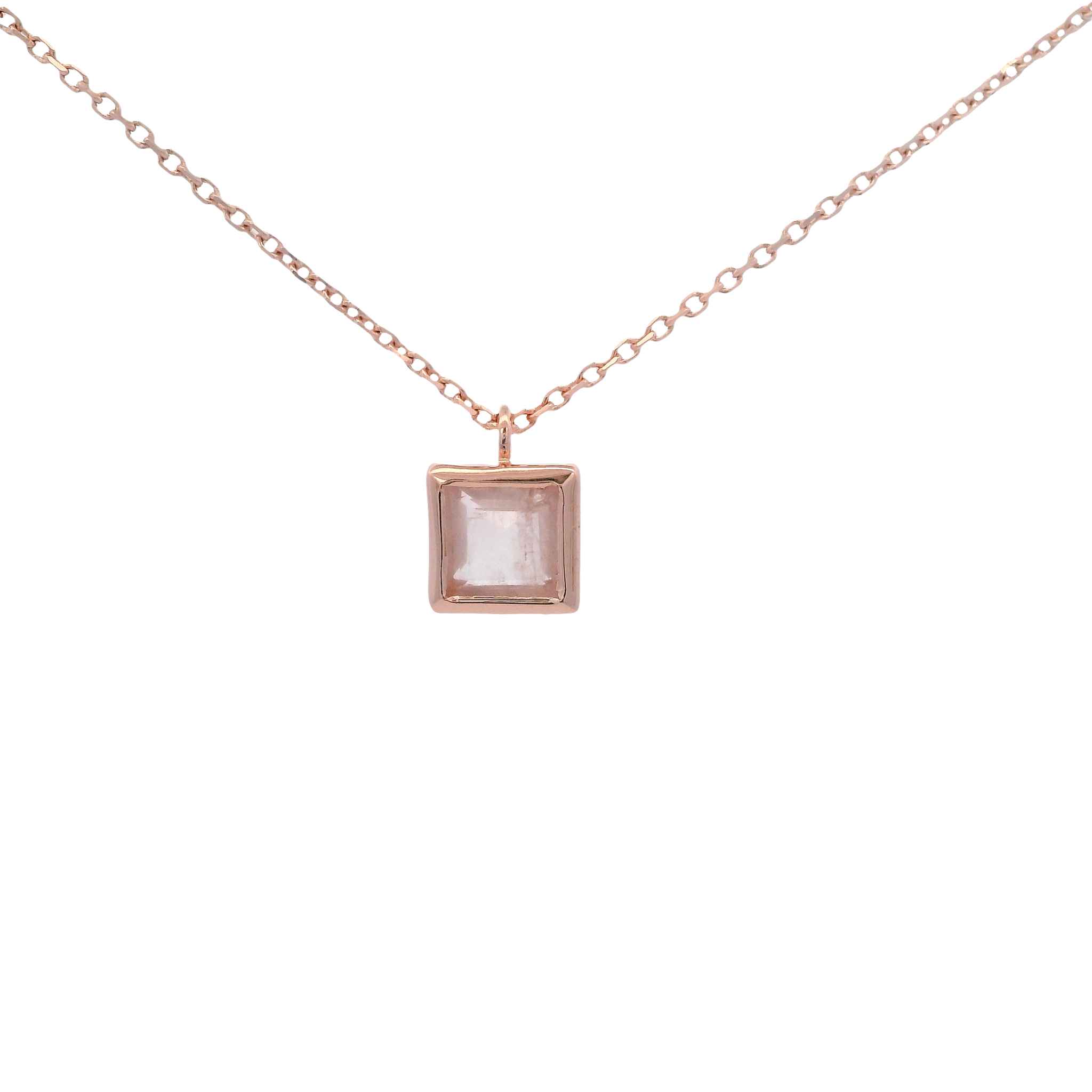 925RG SQUARE BEZEL ROSE QUARTZ NECKLACE
