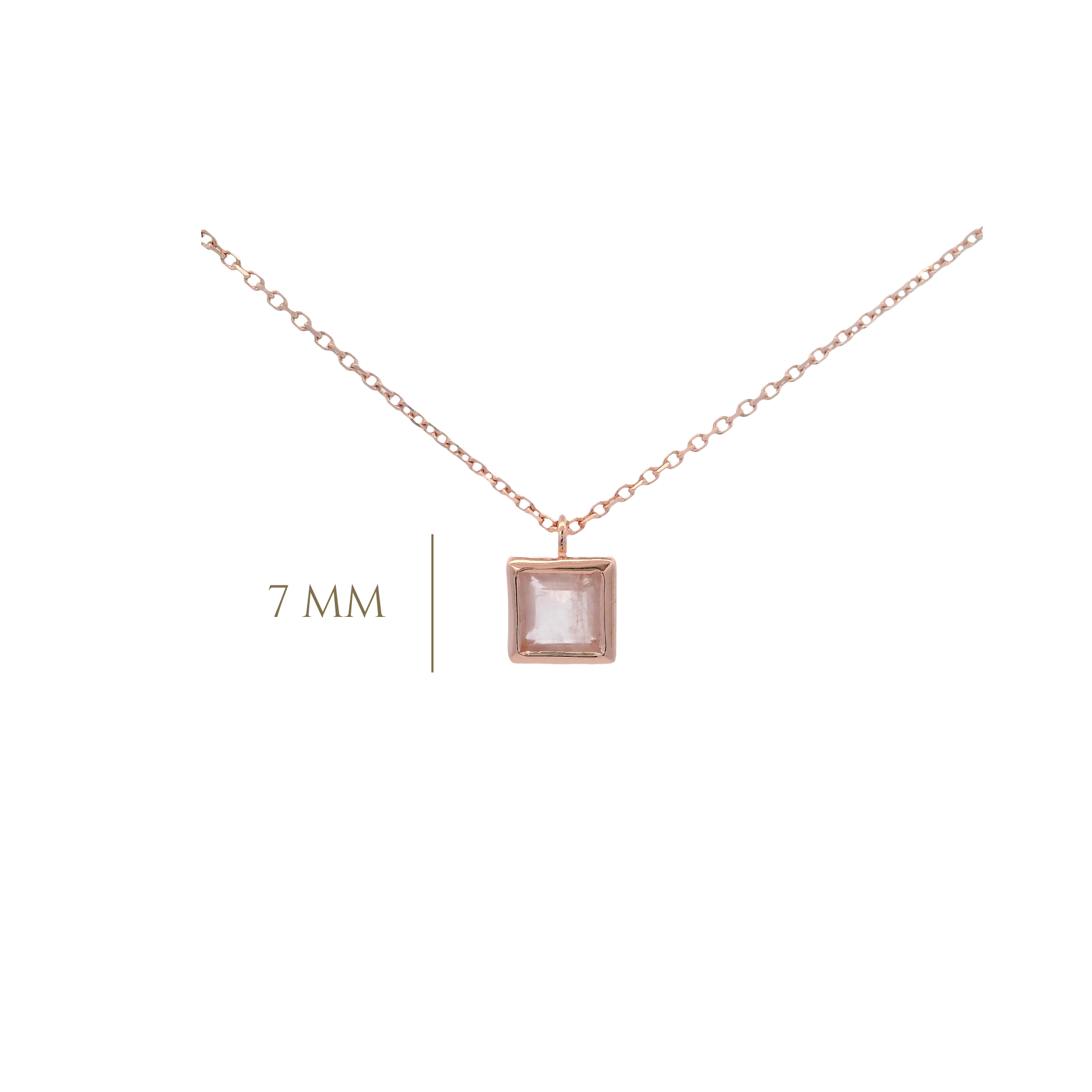 925RG SQUARE BEZEL ROSE QUARTZ NECKLACE