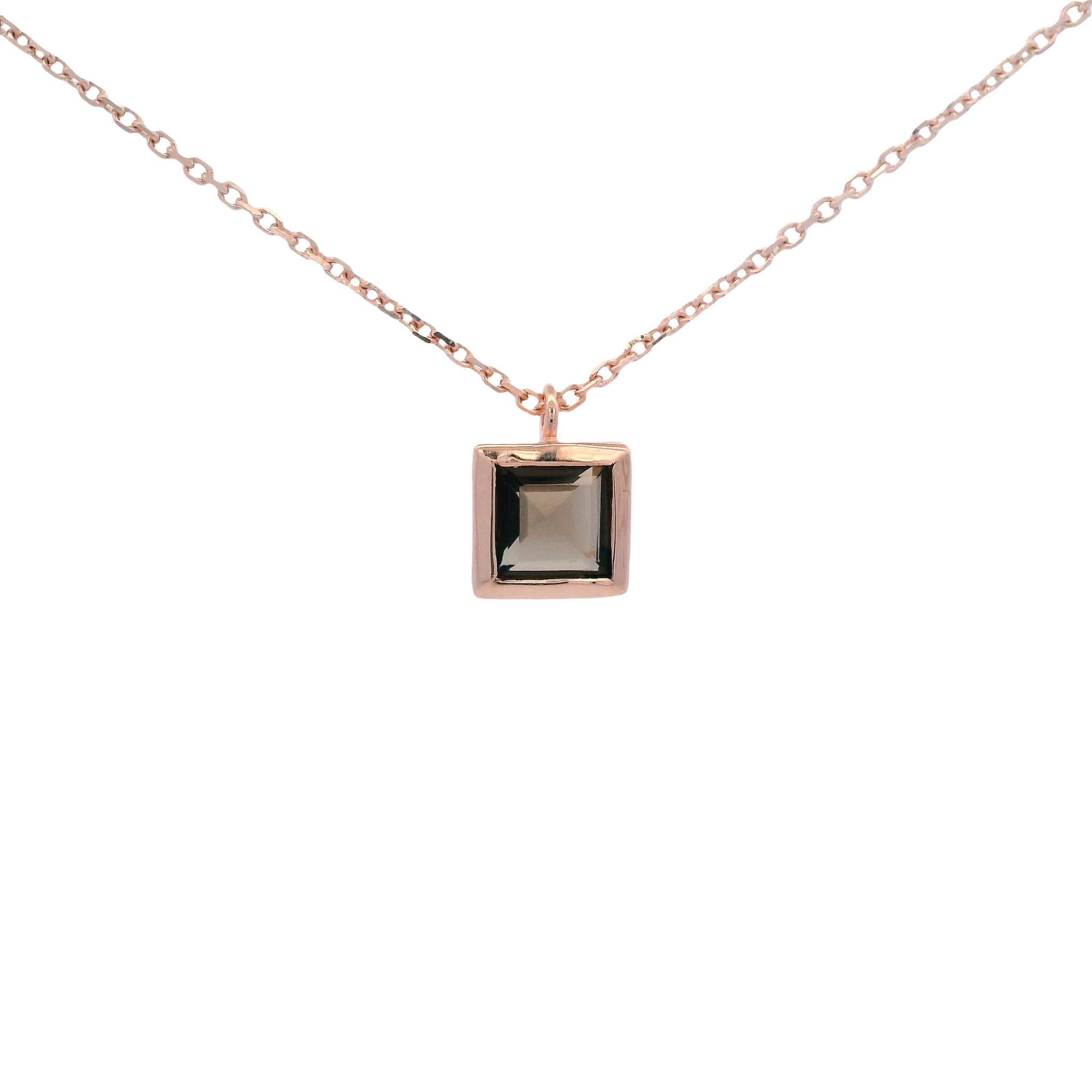 925RG SQUARE BEZEL SMOKY QUARTZ NECKLACE