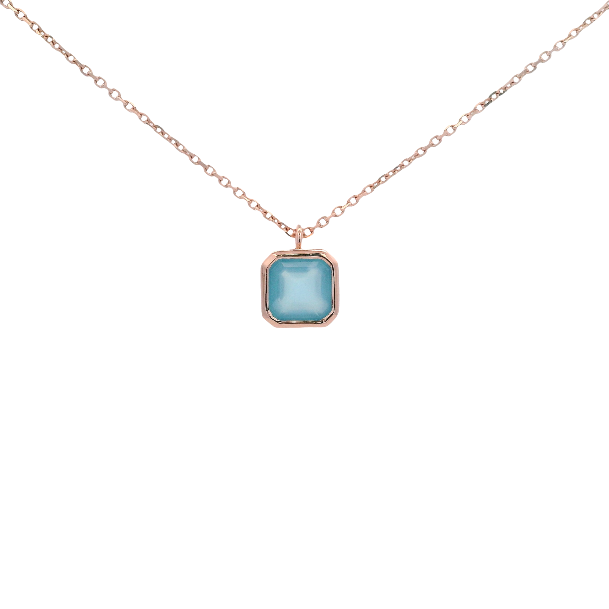 925RG CUSHION BEZEL CHALCEDONY BLUE NECKLACE