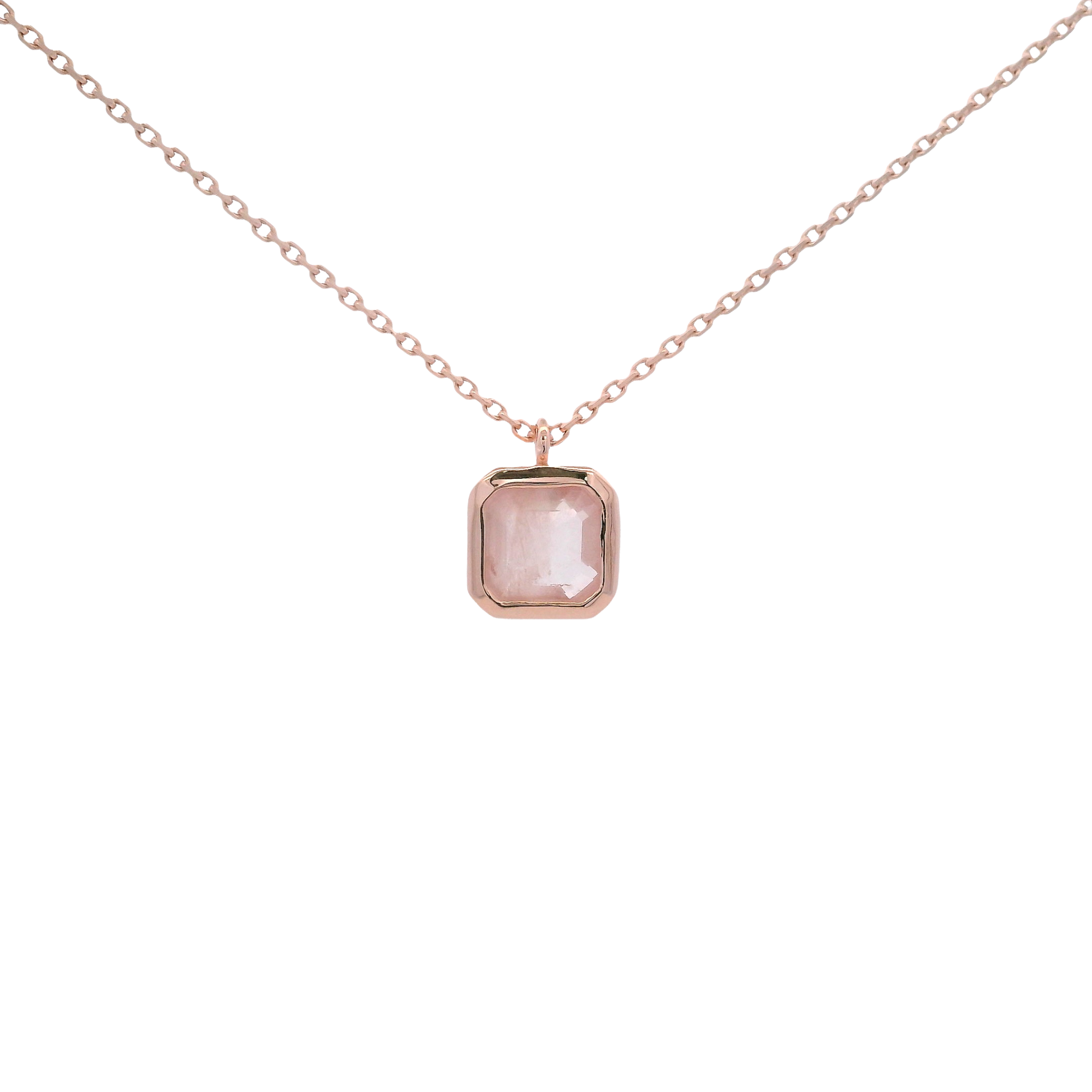 925RG CUSHION BEZEL ROSE QUARTZ OPAQUE NECKLACE