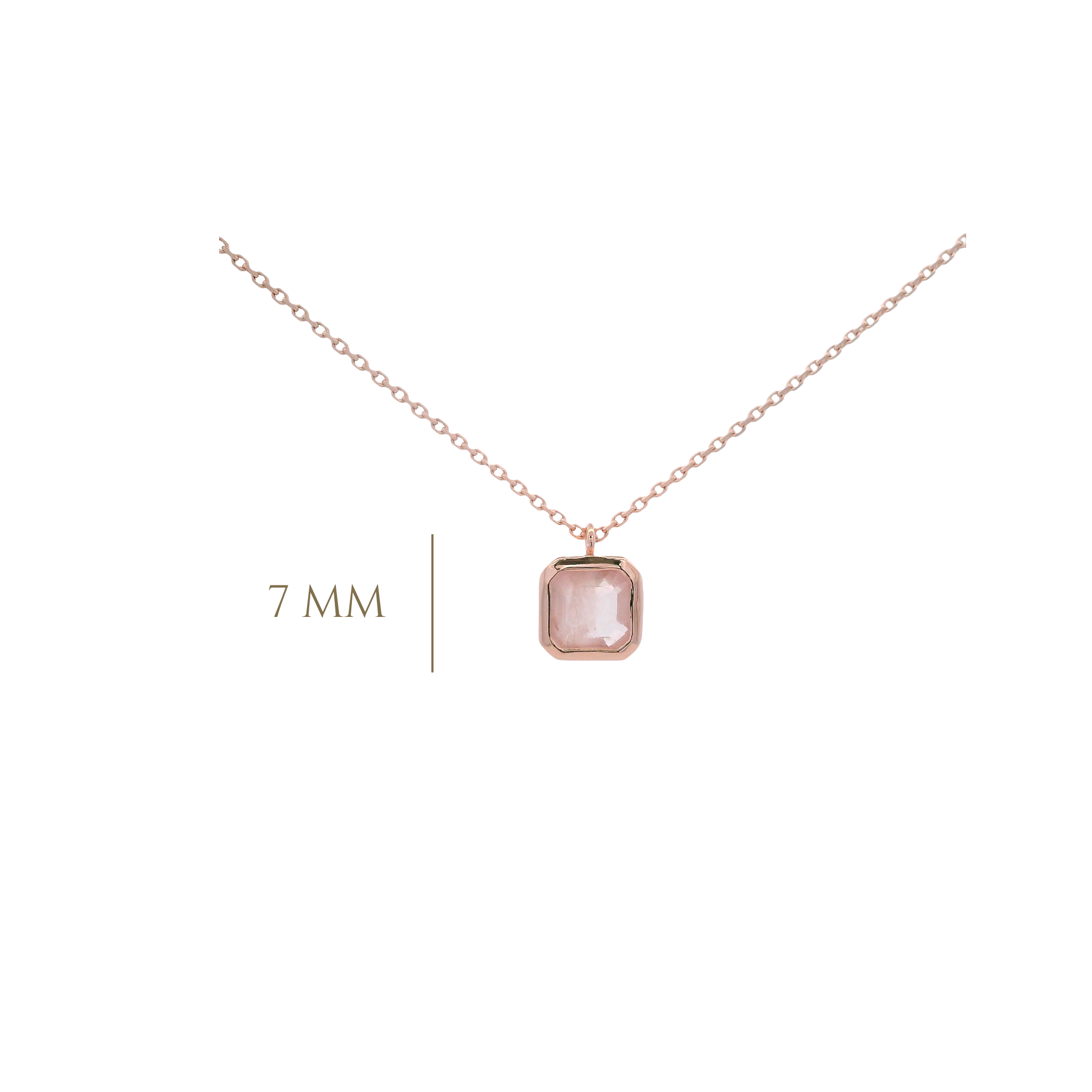925RG CUSHION BEZEL ROSE QUARTZ OPAQUE NECKLACE