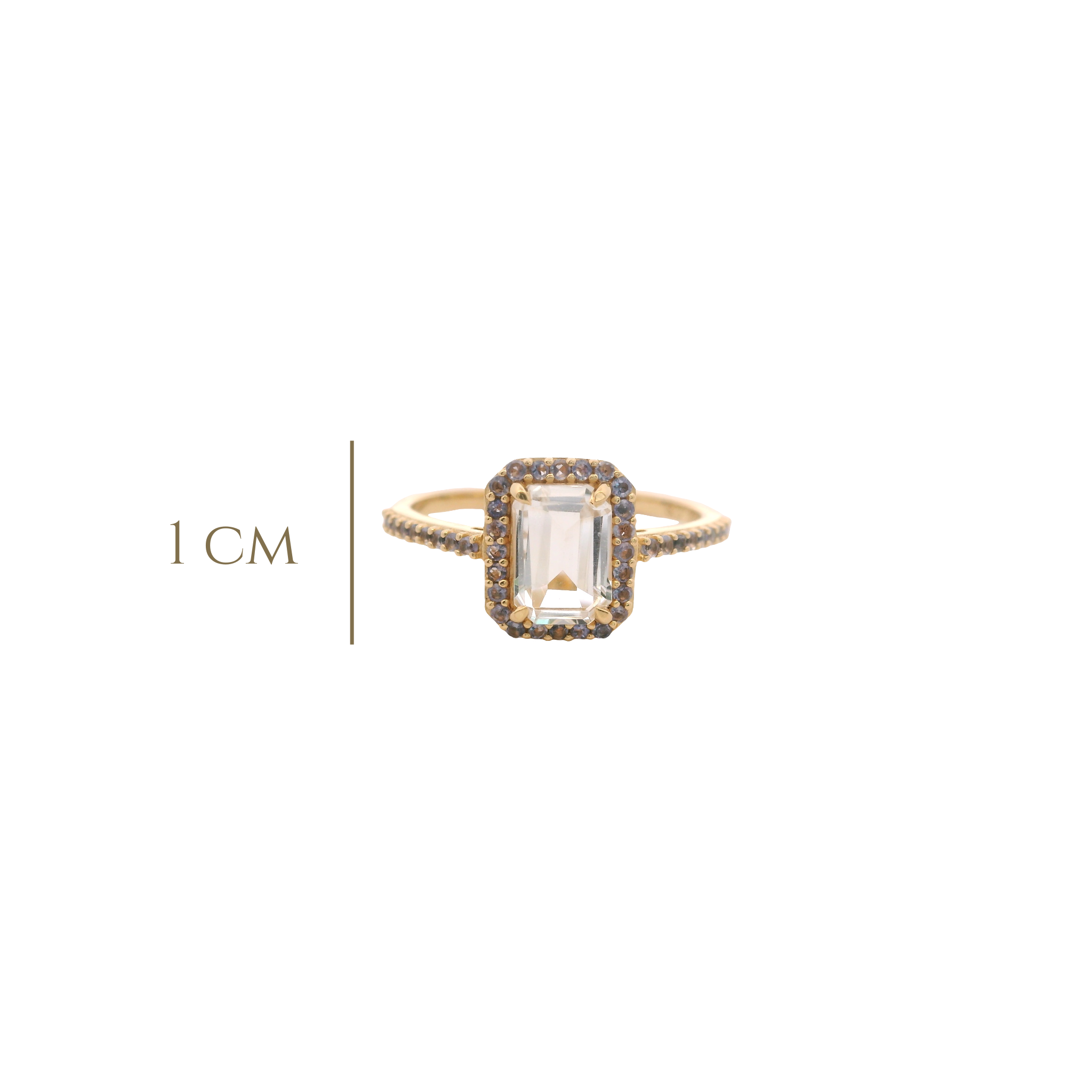 925YG BAQUETTE TOPAZ WHITE AROUND IOLITE RING T6.5