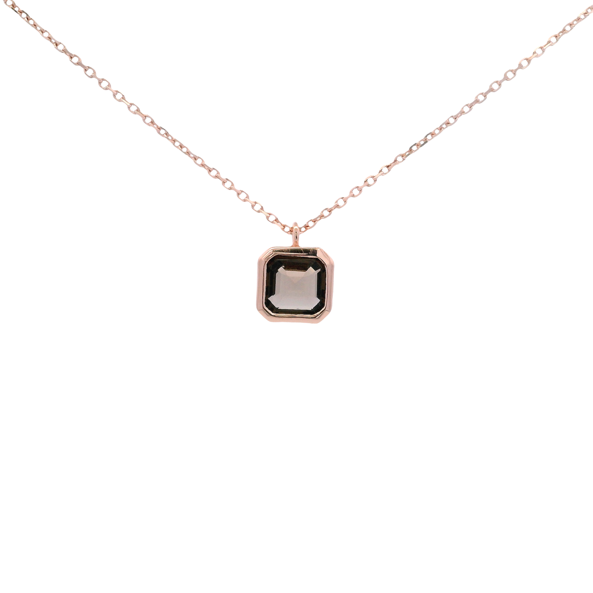 925RG CUSHION BEZEL SMOKY QUARTZ NECKLACE