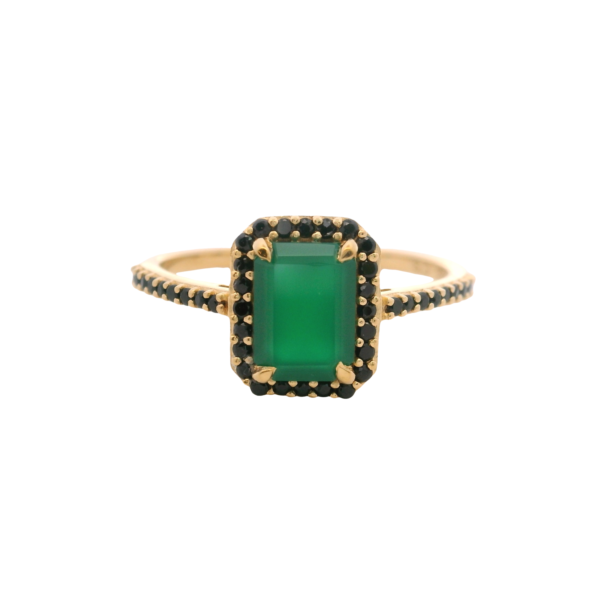 925YG BAQUETTE ONYX GREEN AROUND SPINEL BLACK RING T6.5