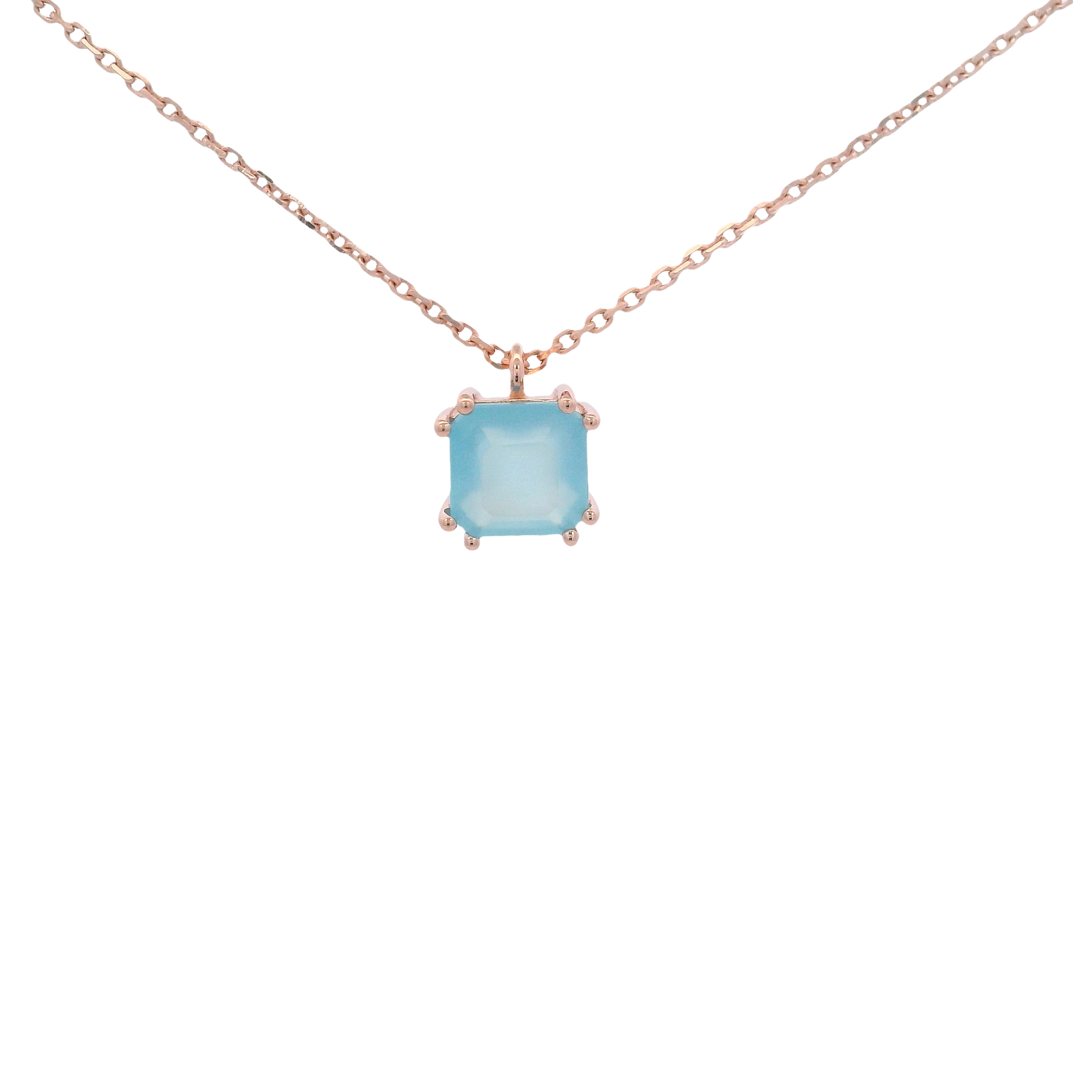 925RG SOLITARY CUSHION CHALCEDONY BLUE 7MM NECKLACE