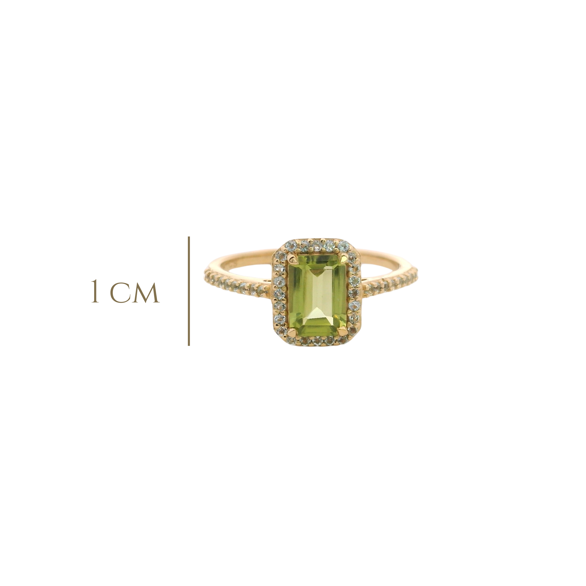 925YG BAQUETTE PERIDOT AROUND TOPAZ BLUE SWISS RING T6.5