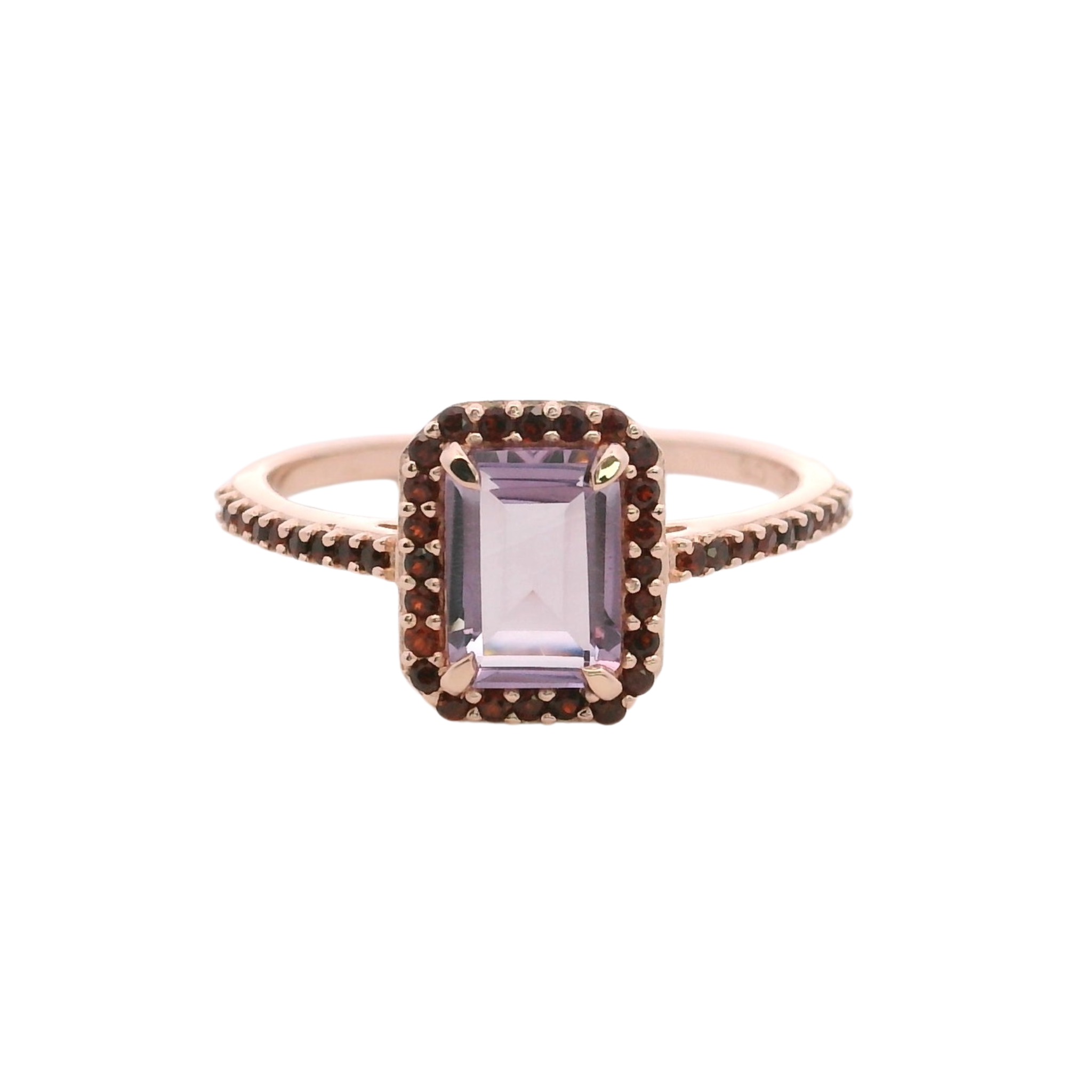 925RG BAQUETTE AMETHYST AROUND GARNET RING T6.5