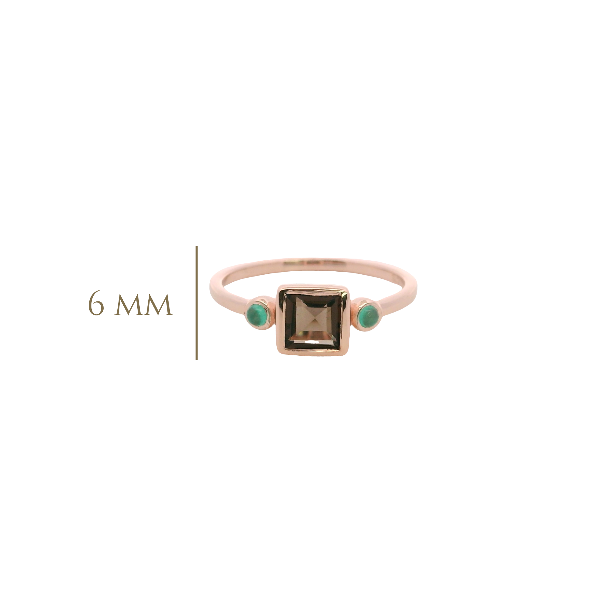925RG SQUARE BEZEL SMOKY QUARTZ WITH TWO STONE ONYX GREEN RING T6.5