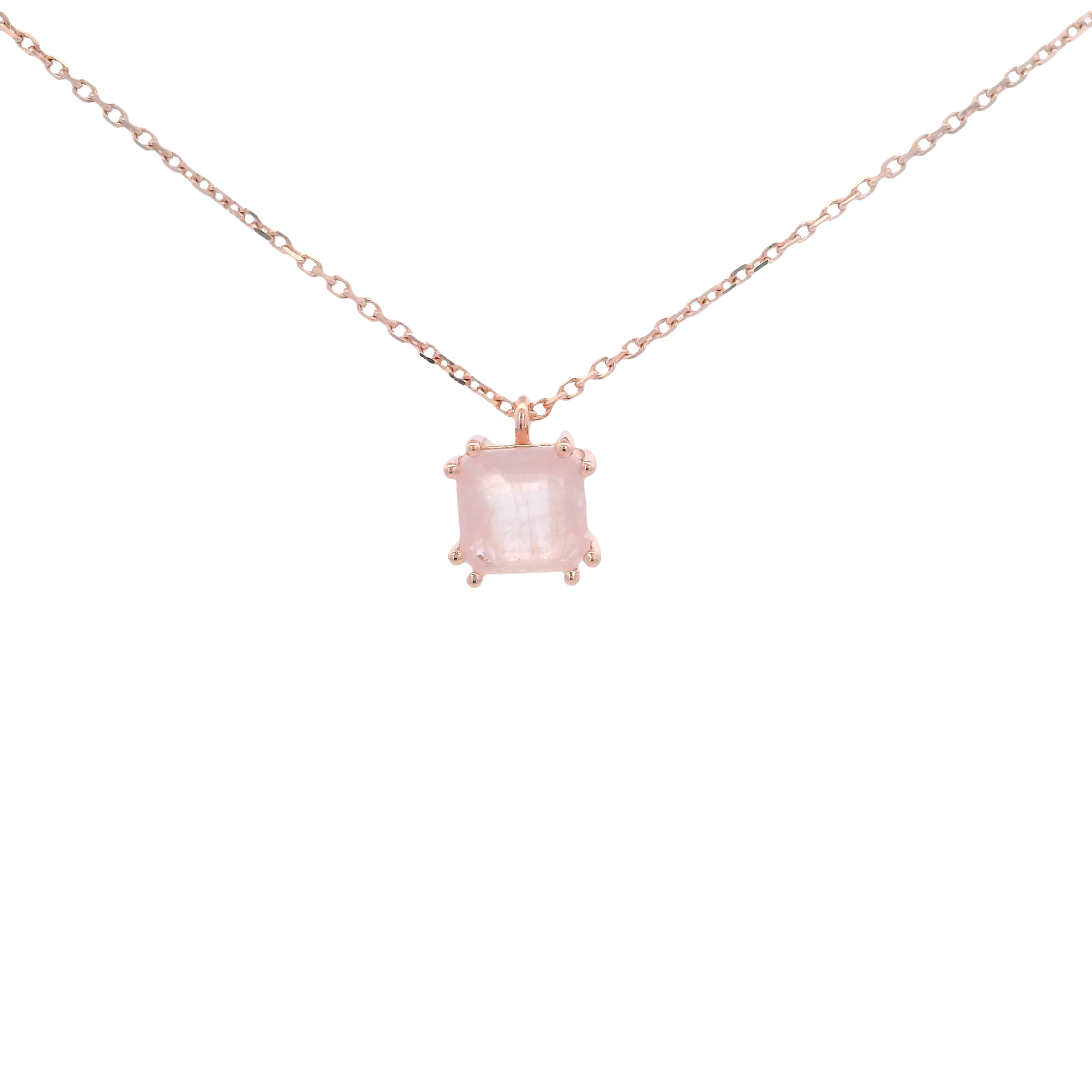 925RG SOLITARY CUSHION ROSE QUARTZ OPAQUE 7MM NECKLACE