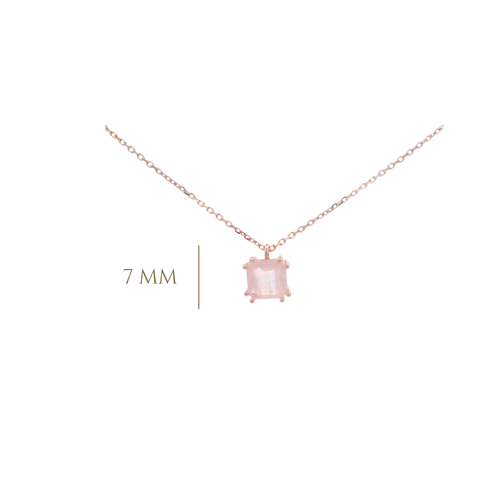 925RG SOLITARY CUSHION ROSE QUARTZ OPAQUE 7MM NECKLACE