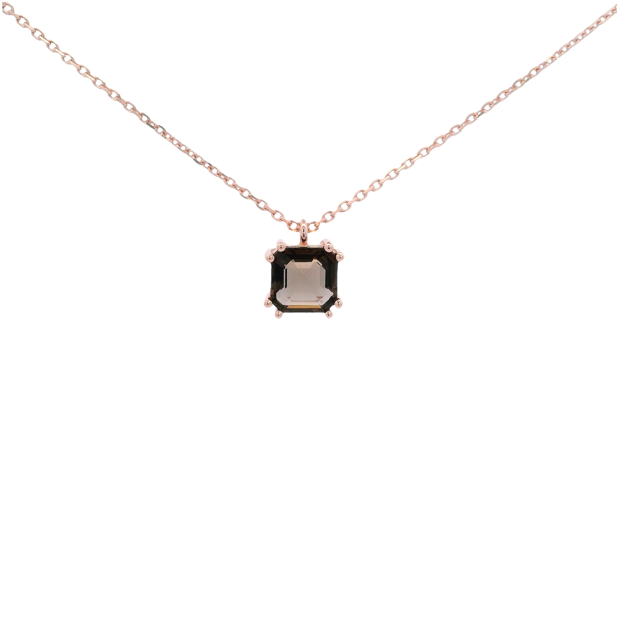 925RG SOLITARY CUSHION SMOKY QUARTZ 7MM NECKLACE