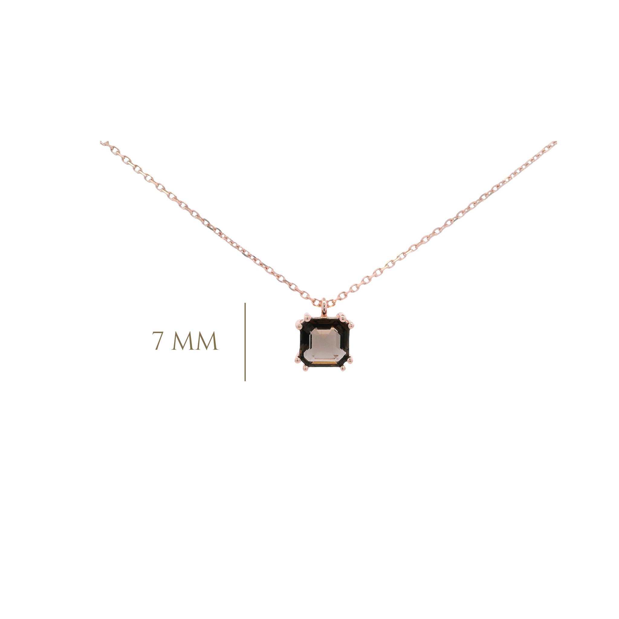 925RG SOLITARY CUSHION SMOKY QUARTZ 7MM NECKLACE