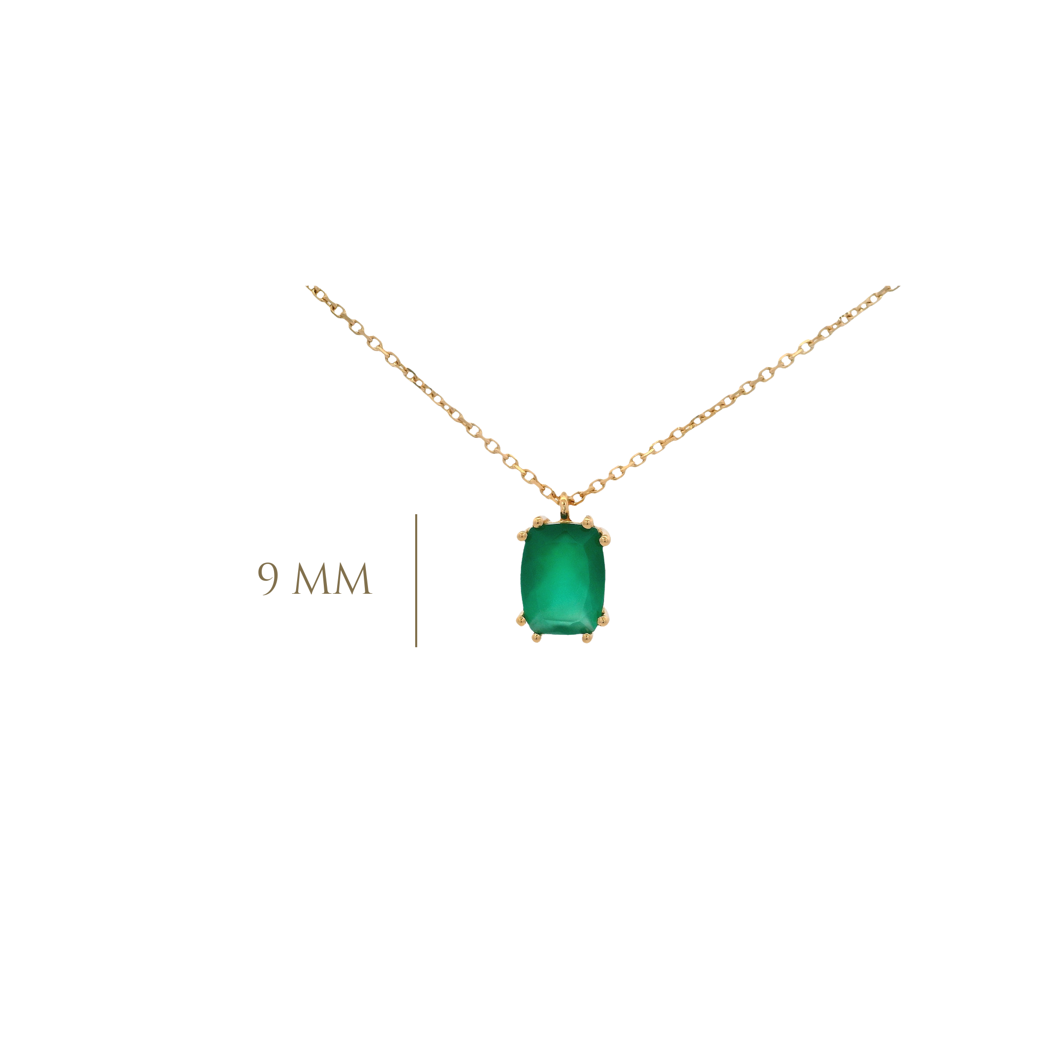 925YG SOLITARY BAGUETTE ONYX GREEN 9MM NECKLACE