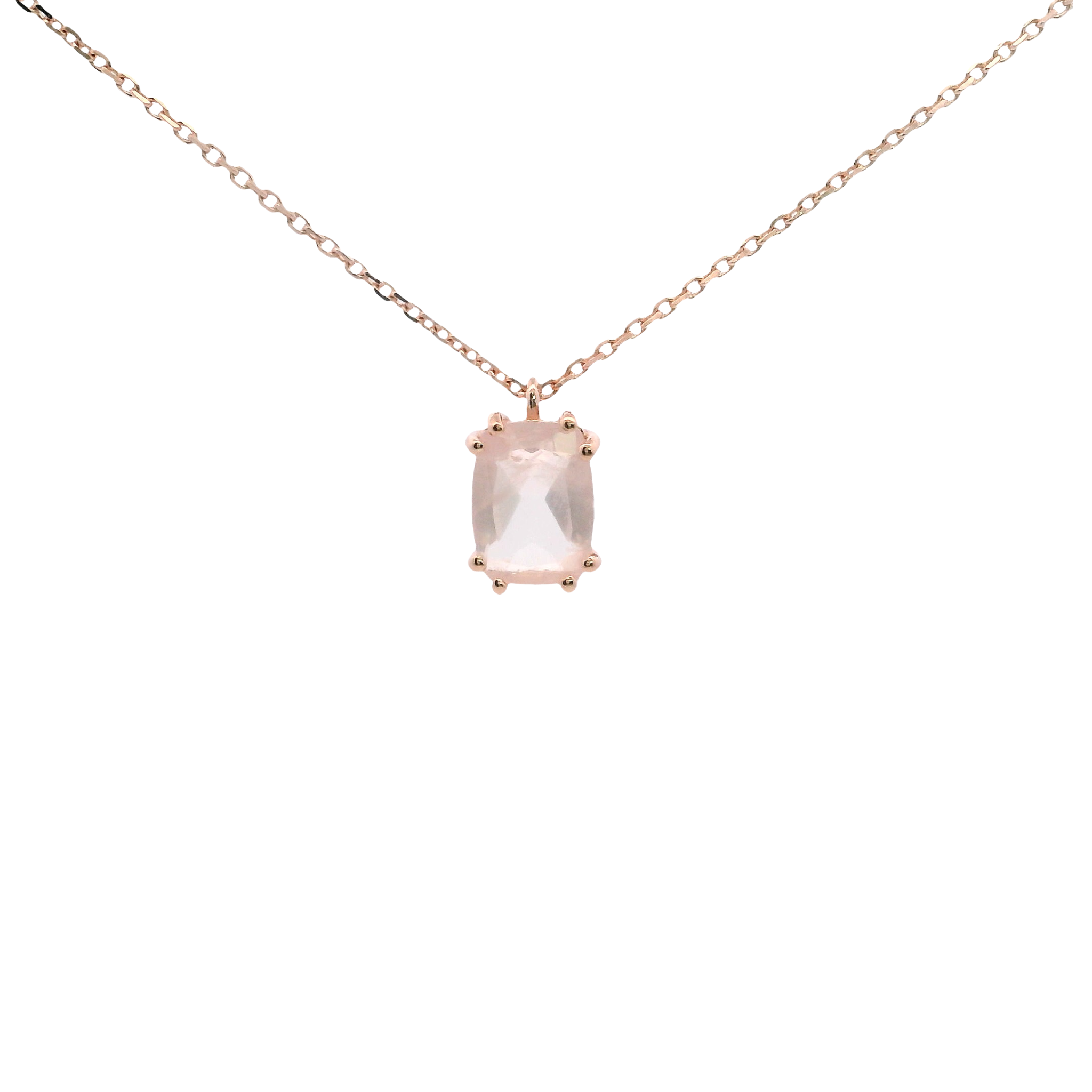 925RG SOLITARY BAGUETTE ROSE QUARTZ OPAQUE 9MM NECKLACE