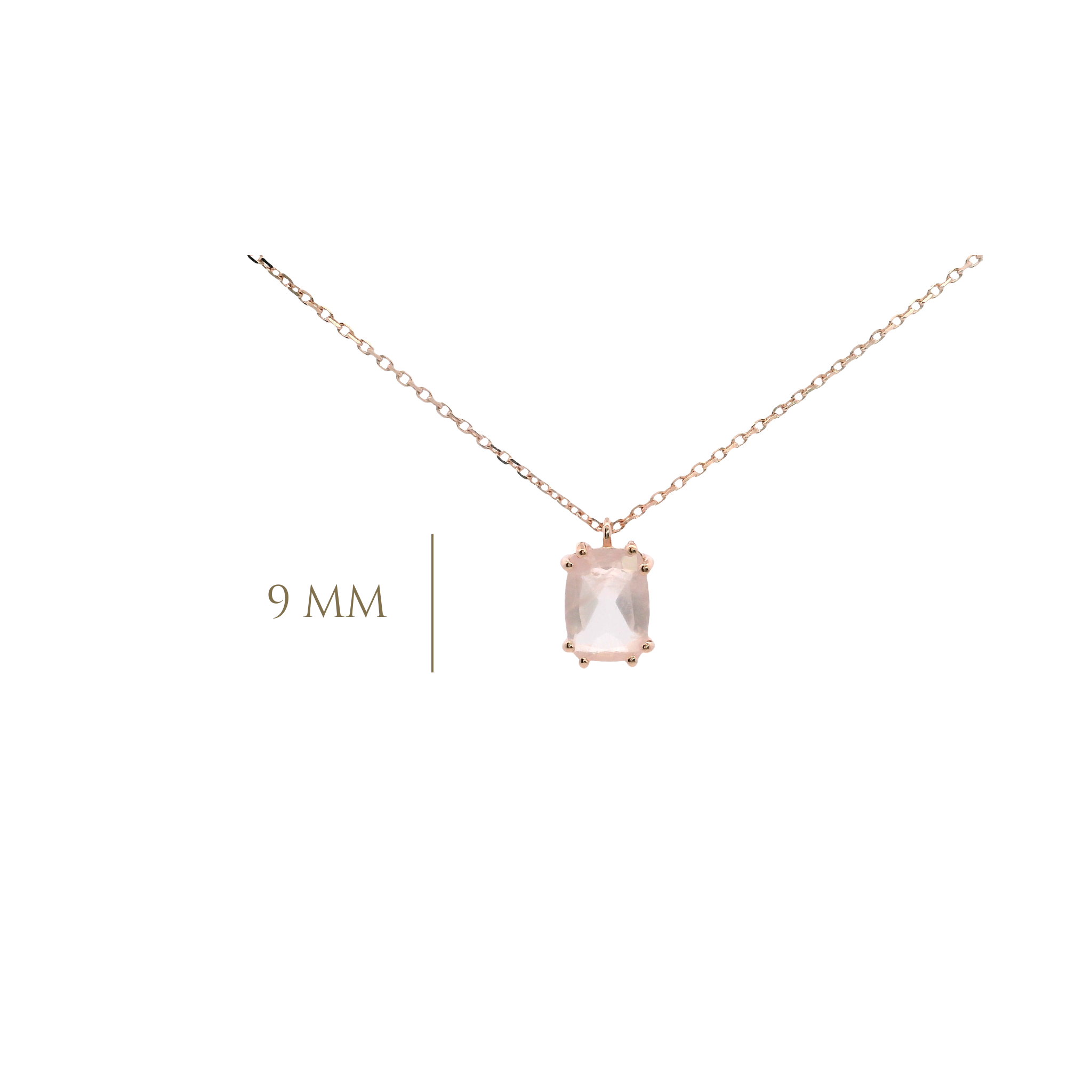 925RG SOLITARY BAGUETTE ROSE QUARTZ OPAQUE 9MM NECKLACE