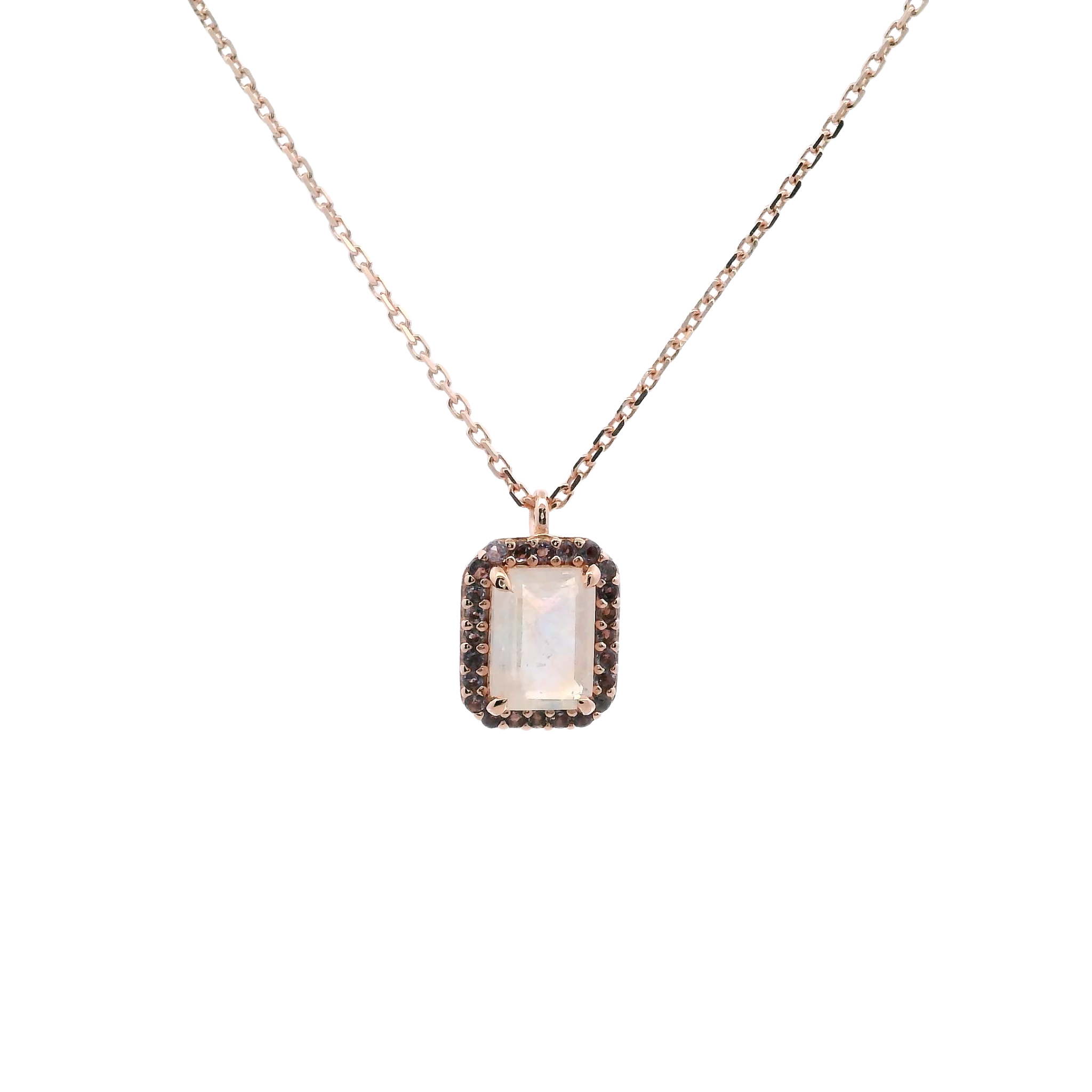 925RG BAQUETTE MOONSTONE AROUND IOLITE NECKLACE