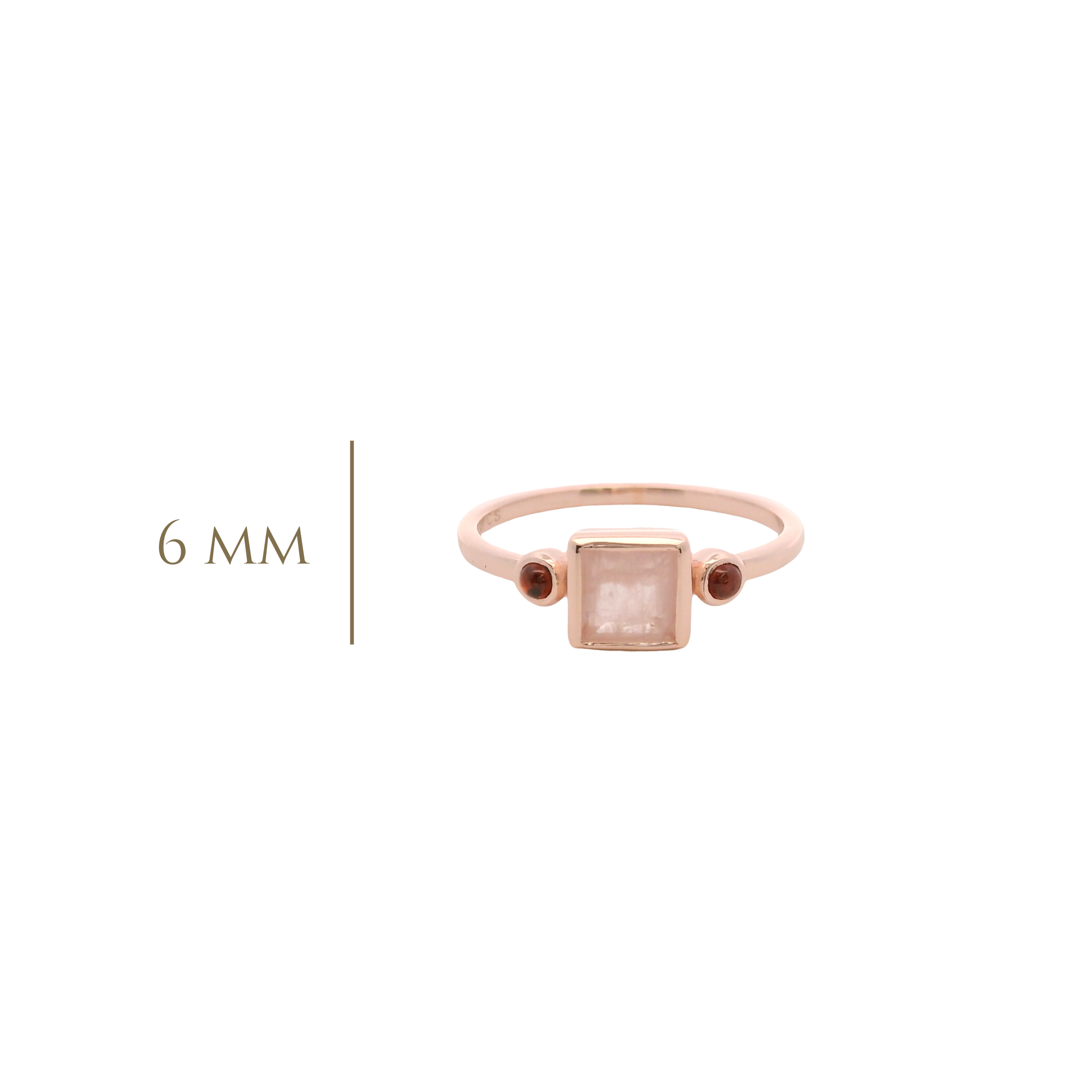 925RG SQUARE BEZEL ROSE QUARTZ WITH TWO STONE GARNET RING T6.5