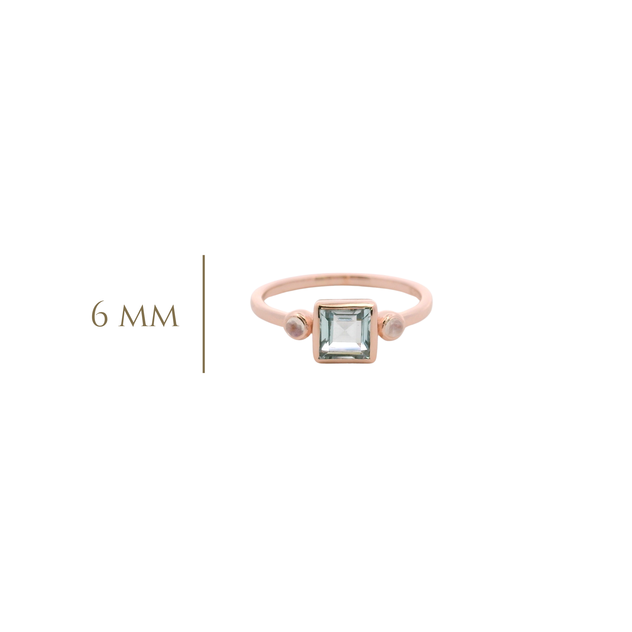 925RG SQUARE BEZEL WITH TOPAZ BLUE SKY TWO STONE MOOSTONE RING T6.5