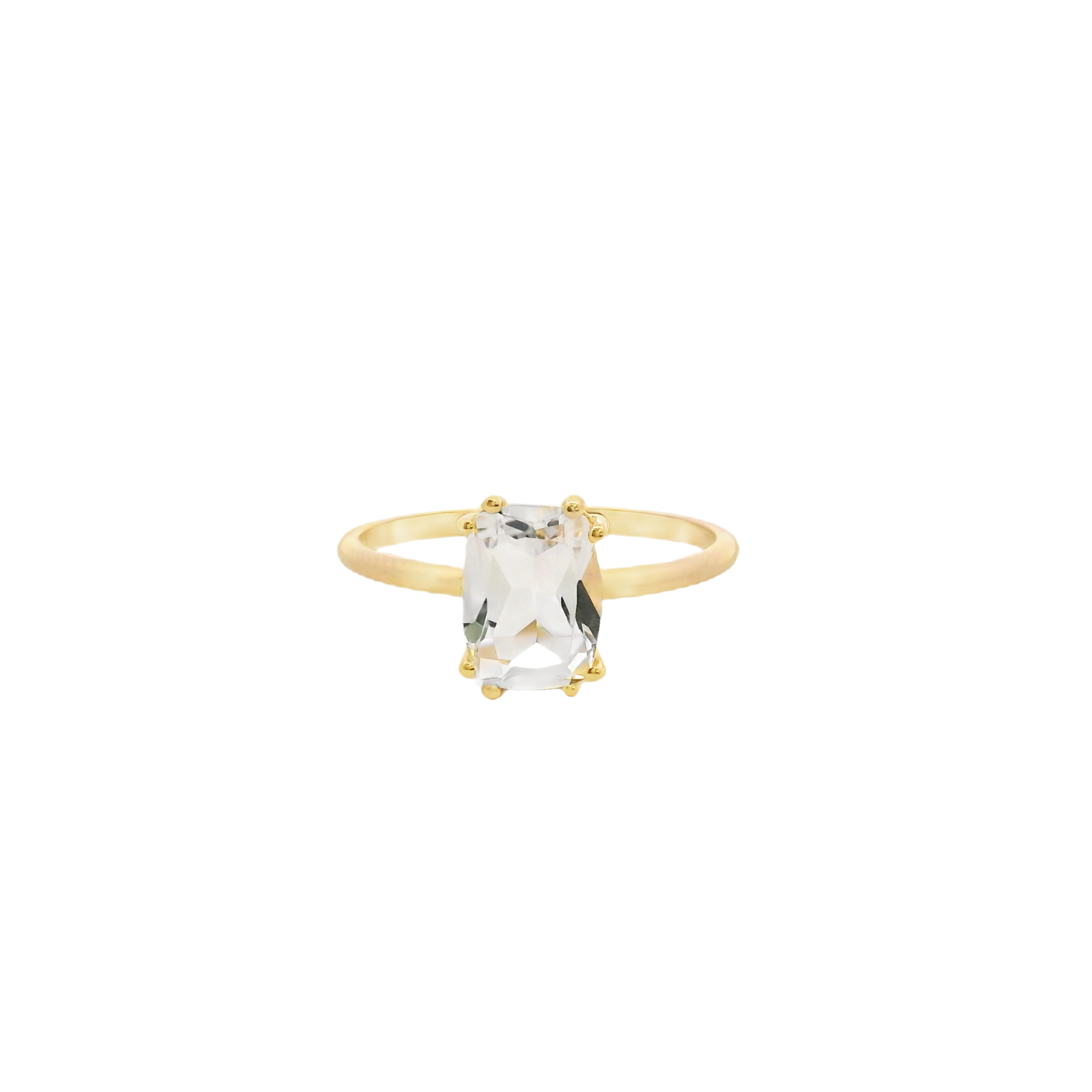 925YG SOLITARY BAGUETTE ROCK CRYSTAL 9MM RING T6.5