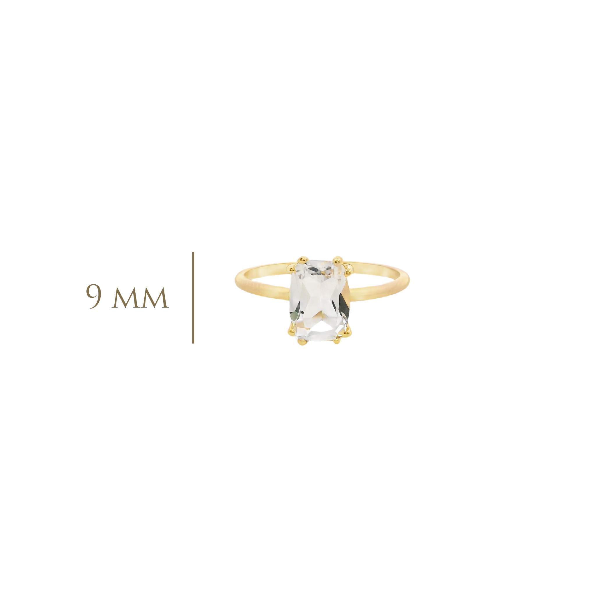 925YG SOLITARY BAGUETTE ROCK CRYSTAL 9MM RING T6.5