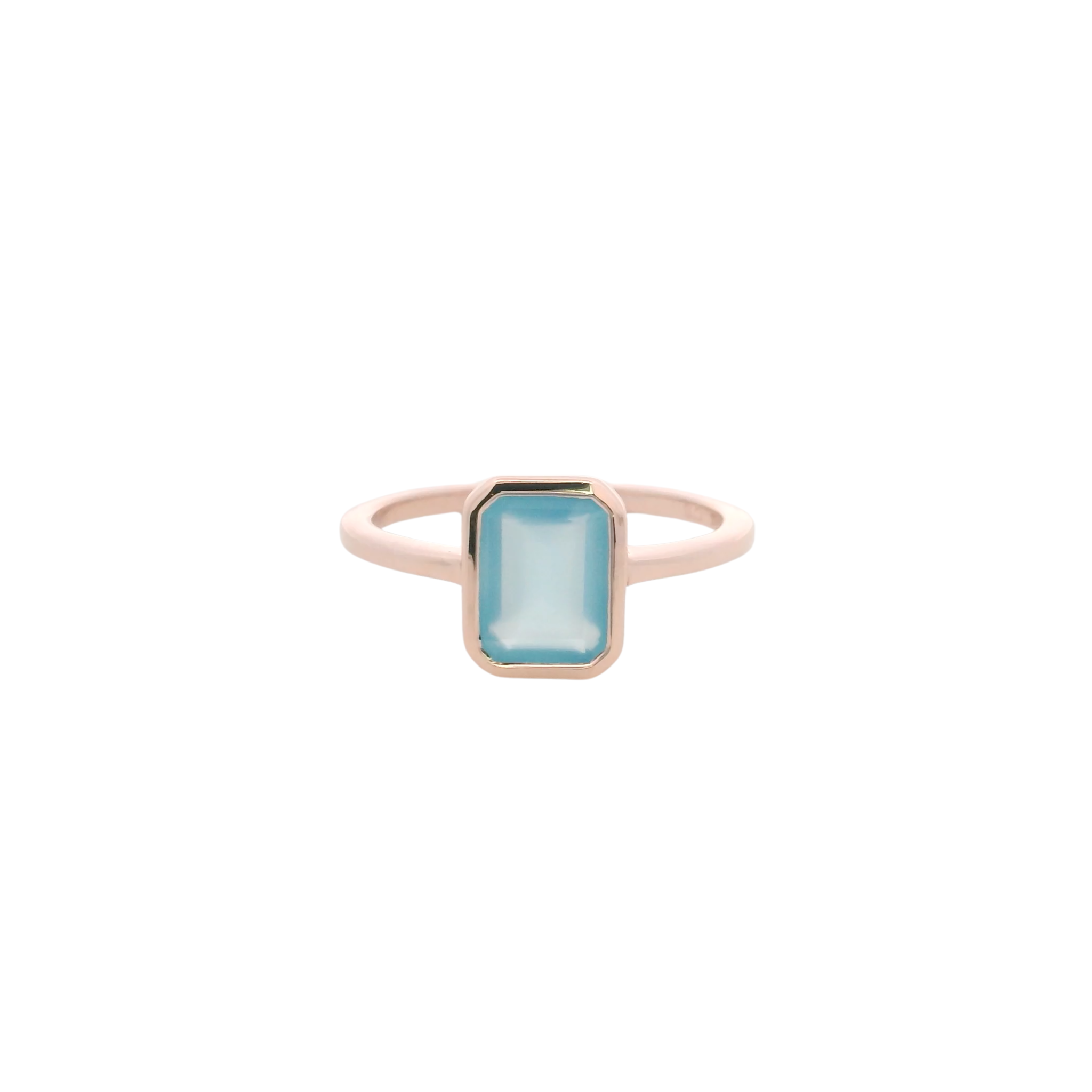 925RG SOLITARY BAGUETTE CHALCEDONY BLUE BEZEL 9MM RING T6.5