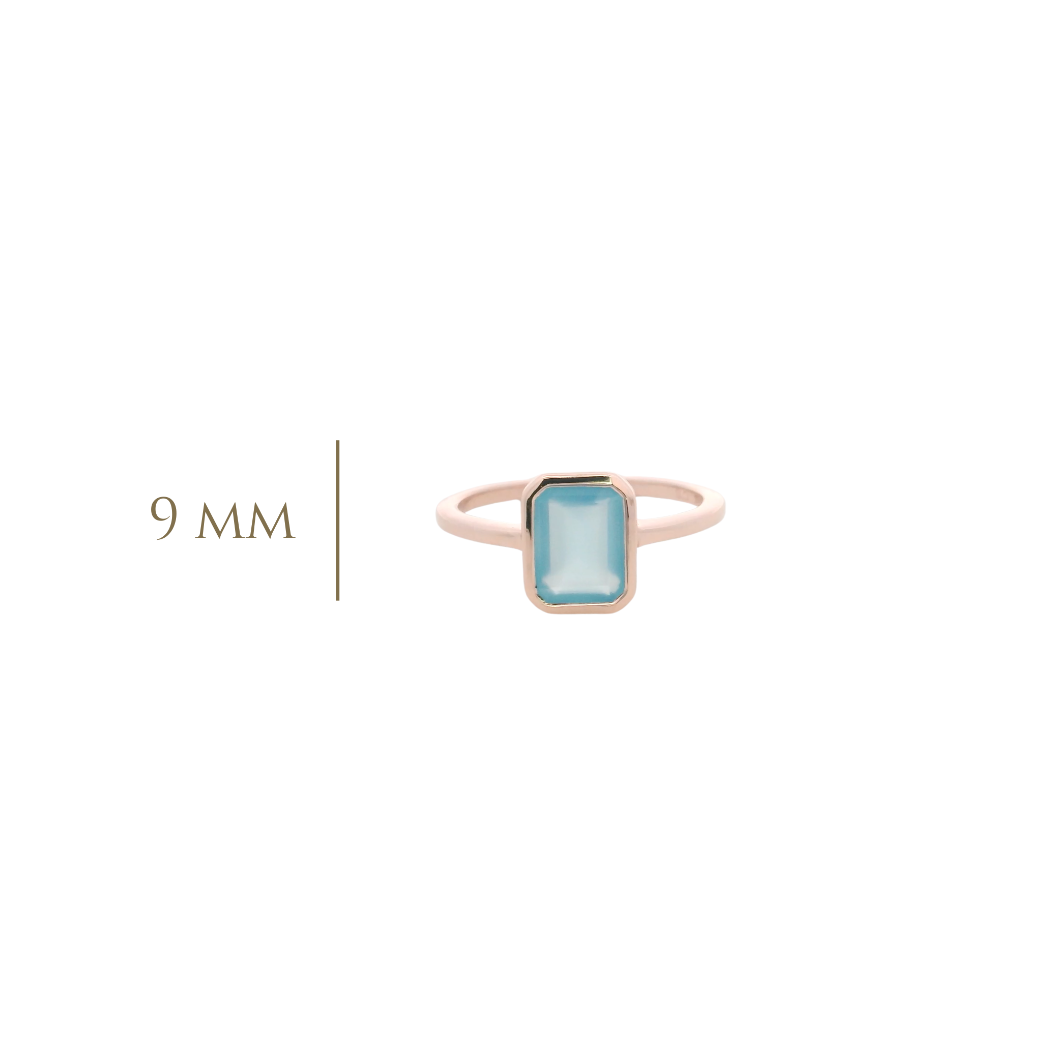 925RG SOLITARY BAGUETTE CHALCEDONY BLUE BEZEL 9MM RING T6.5