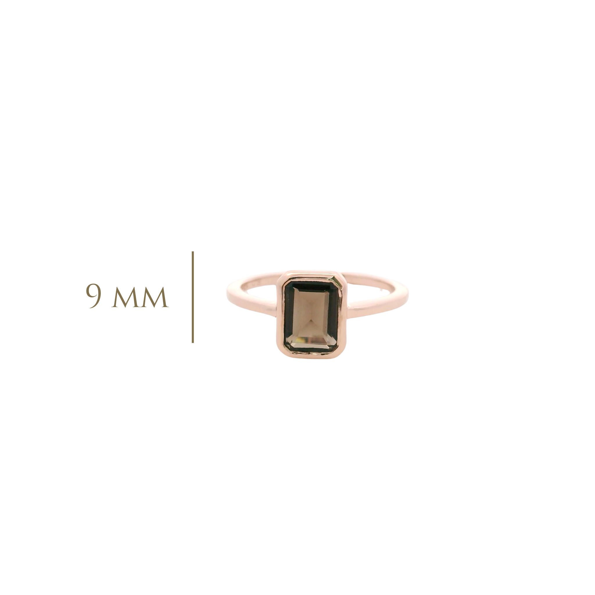 925RG SOLITARY BAGUETTE SMOKY QUARTZ BEZEL 9MM RING T6.5