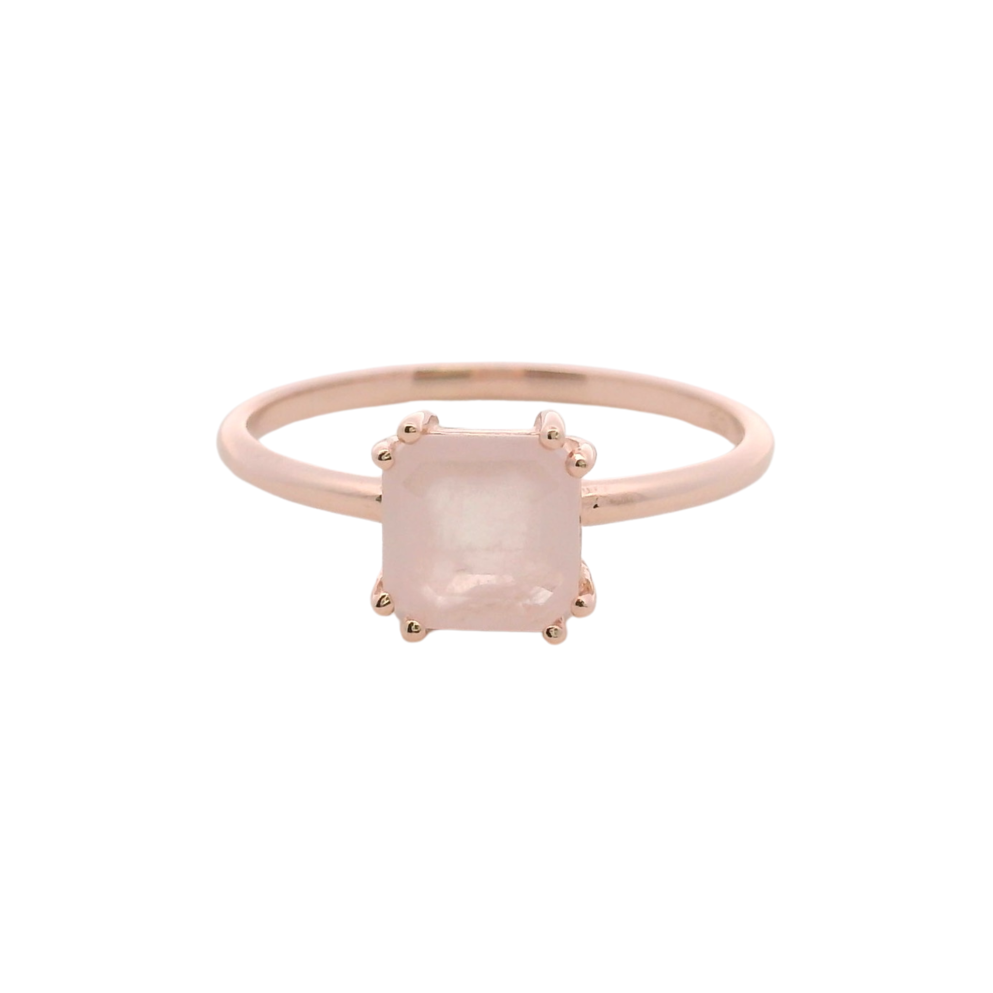 925RG SOLITARY CUSHION ROSE QUARTZ OPAQUE 7MM RING T6.5