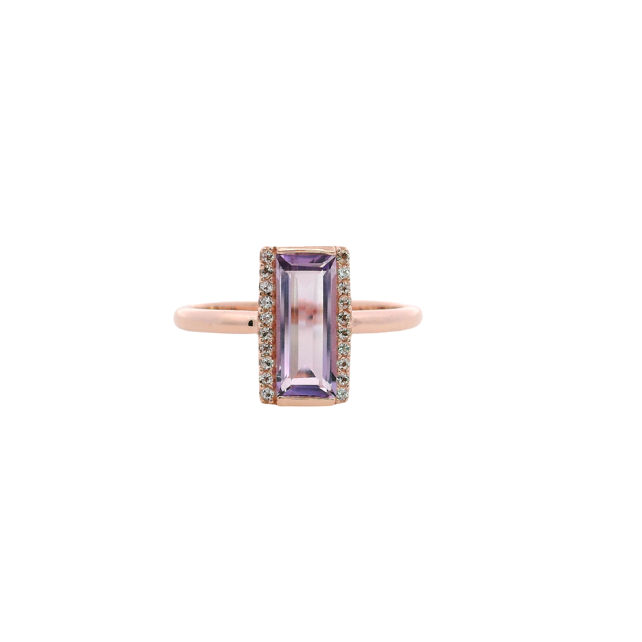 925RG SOLITARY BAGUETTE AMETHYST WITH TOPAZ WHITE 11MM RING T6.5