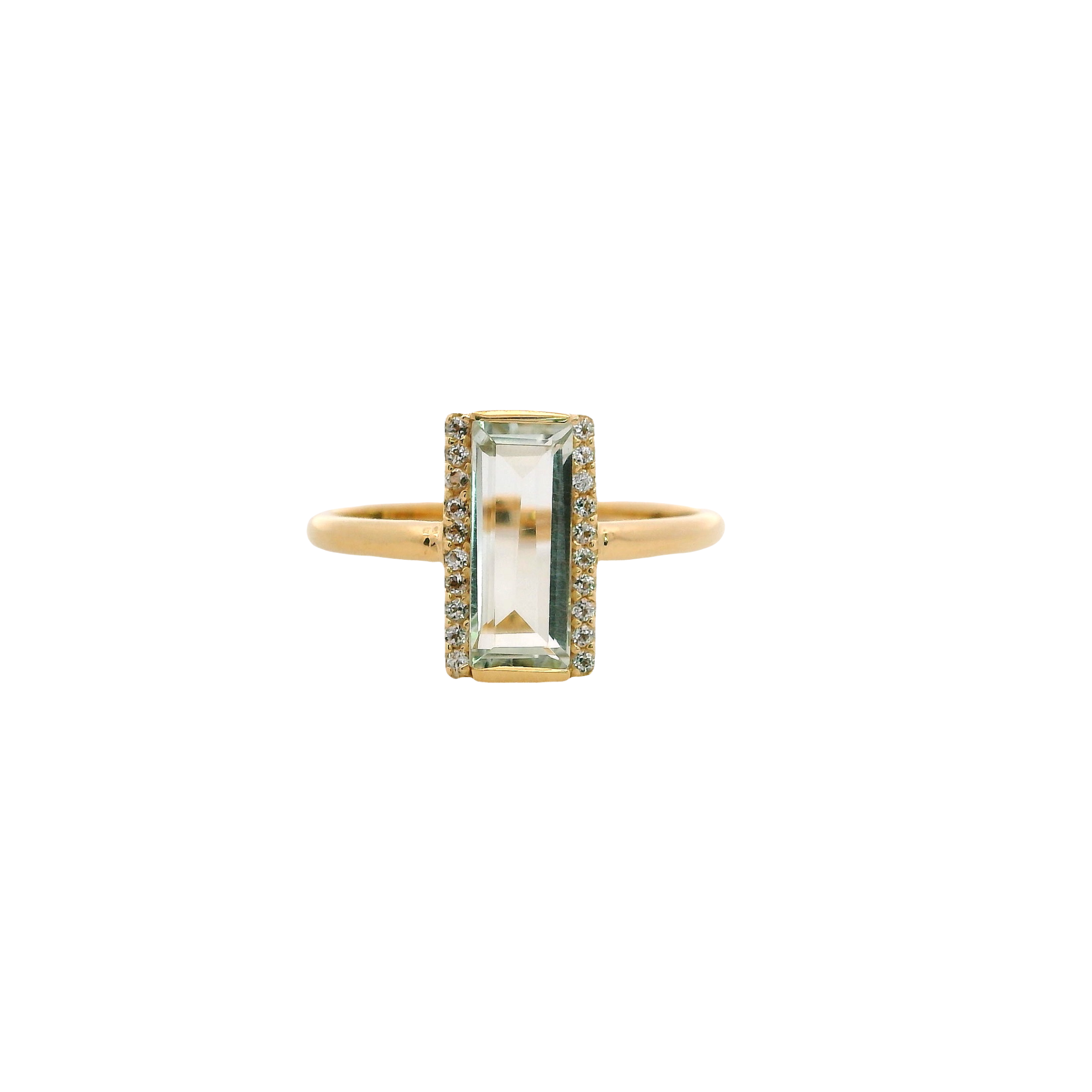 925YG SOLITARY BAGUETTE AMETHYST GREEN WITH TOPAZ WHITE 11MM RING T6.5