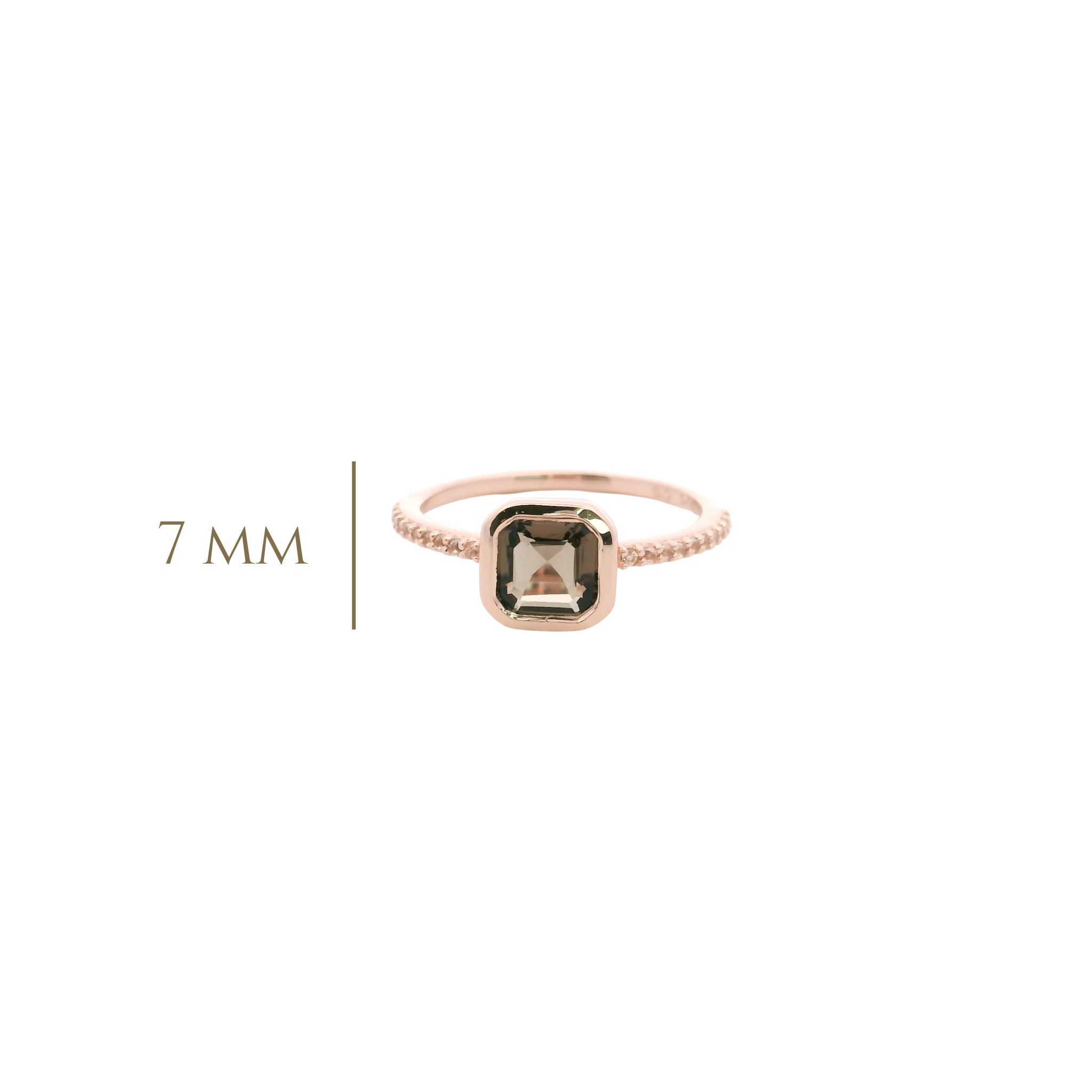 925RG CUSHION BEZEL SMOKY QUARTZ AROUND TOPAZ WHITE RING T6.5