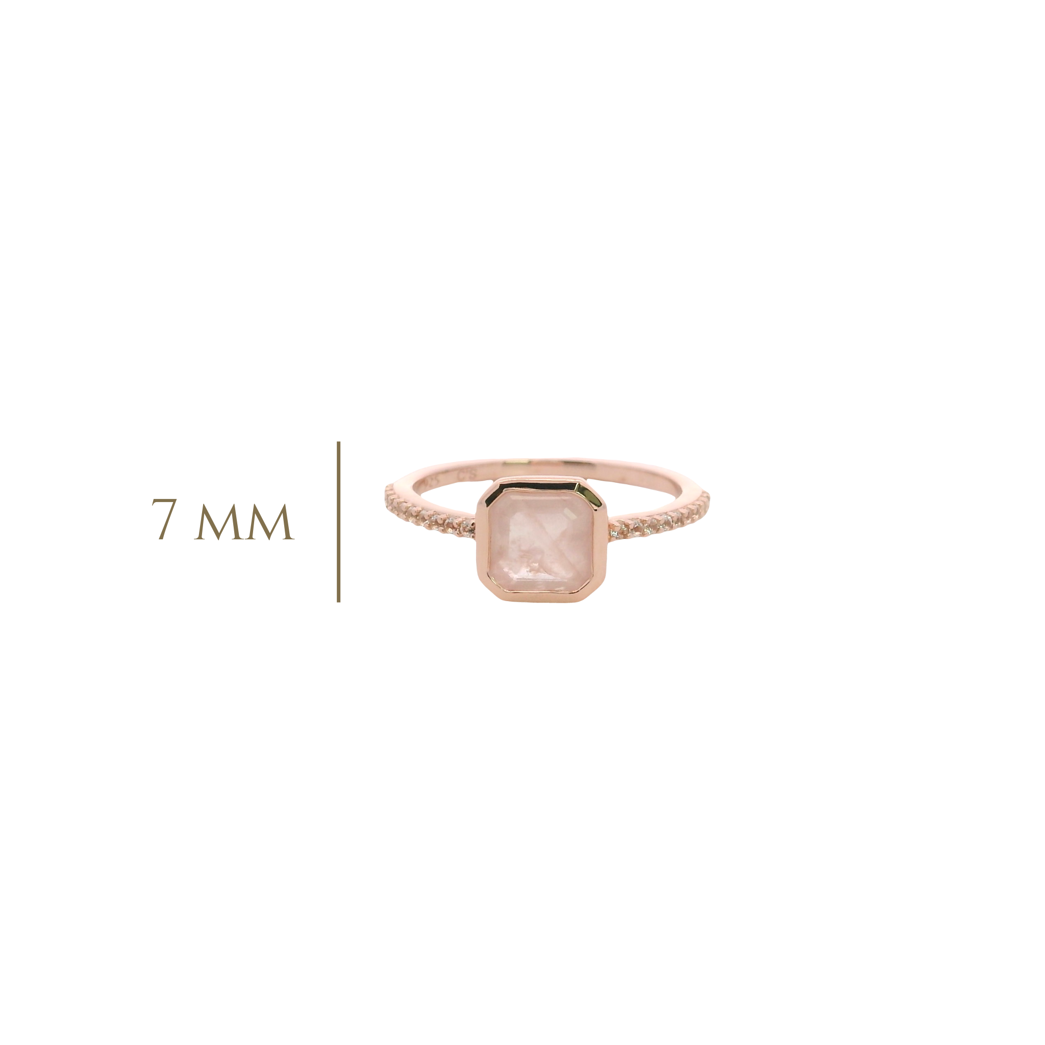 925RG CUSHION BEZEL ROSE QUARTZ OPAQUE AROUND TOPAZ WHITE RING T6.5
