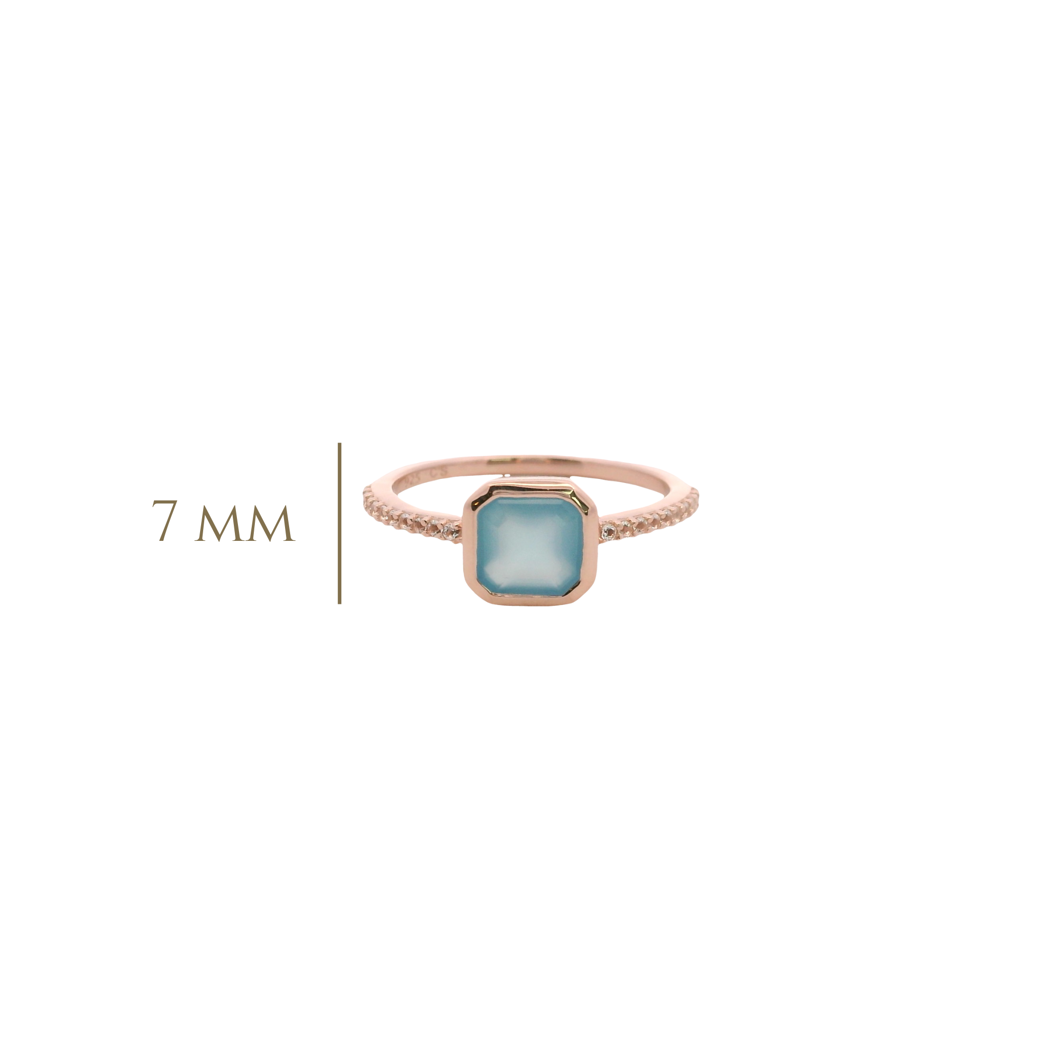 925RG CUSHION BEZEL CHALCEDONY BLUE AROUND TOPAZ WHITE RING T6.5