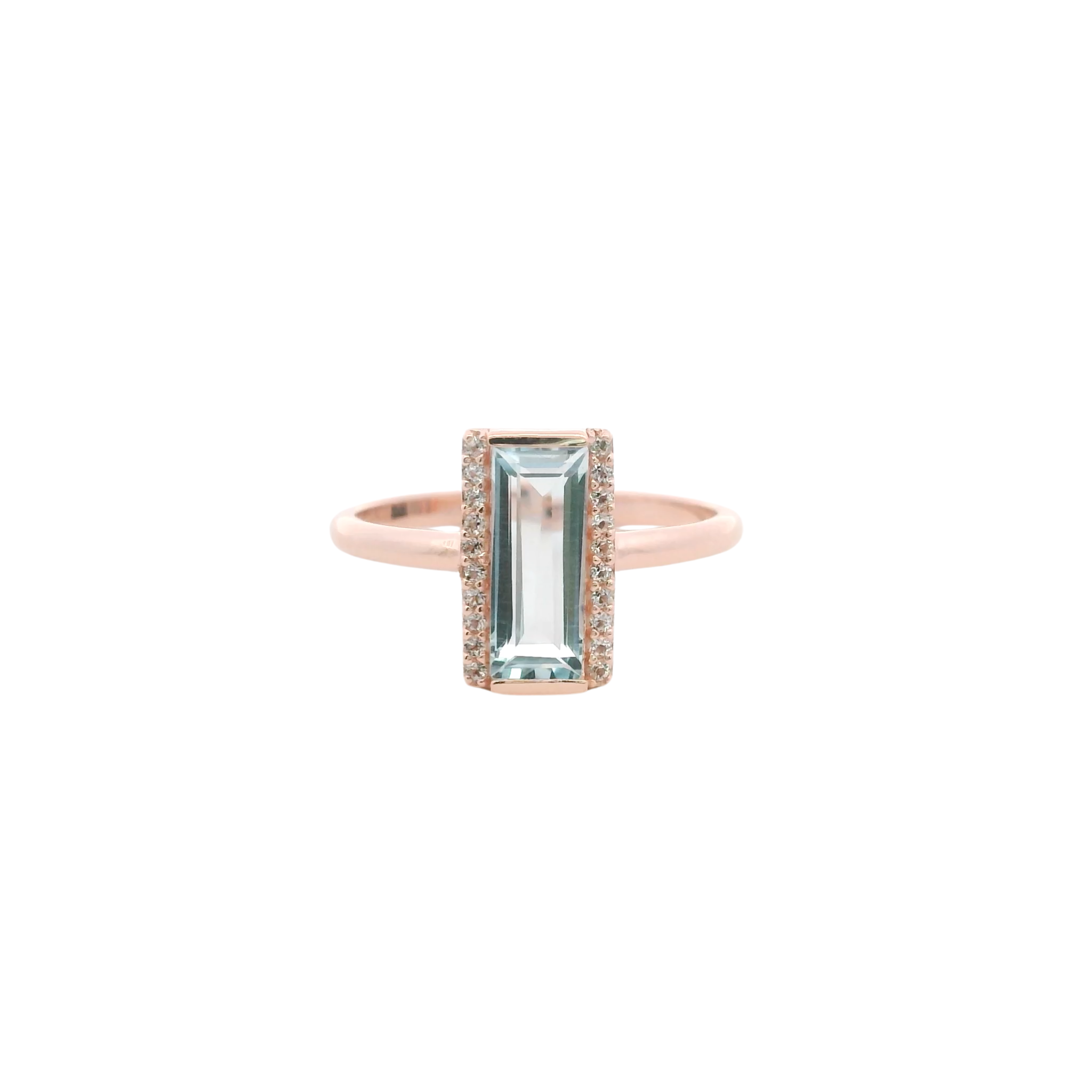 925RG SOLITARY BAGUETTE TOPAZ BLUE SKY WITH TOPAZ WHITE 11MM RING T6.5