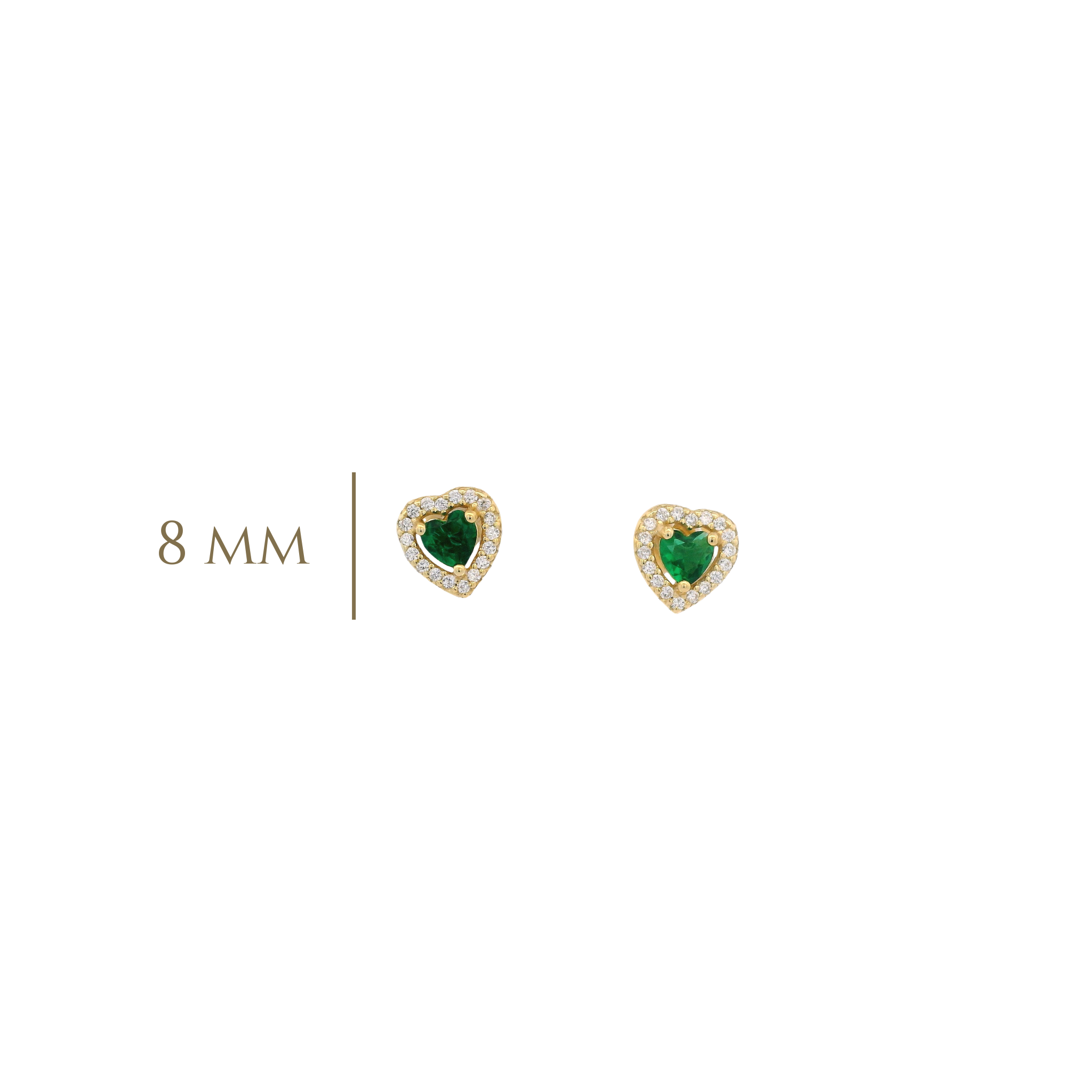 925YG OUTLINE HEART STUD CZ GREEN EARRINGS