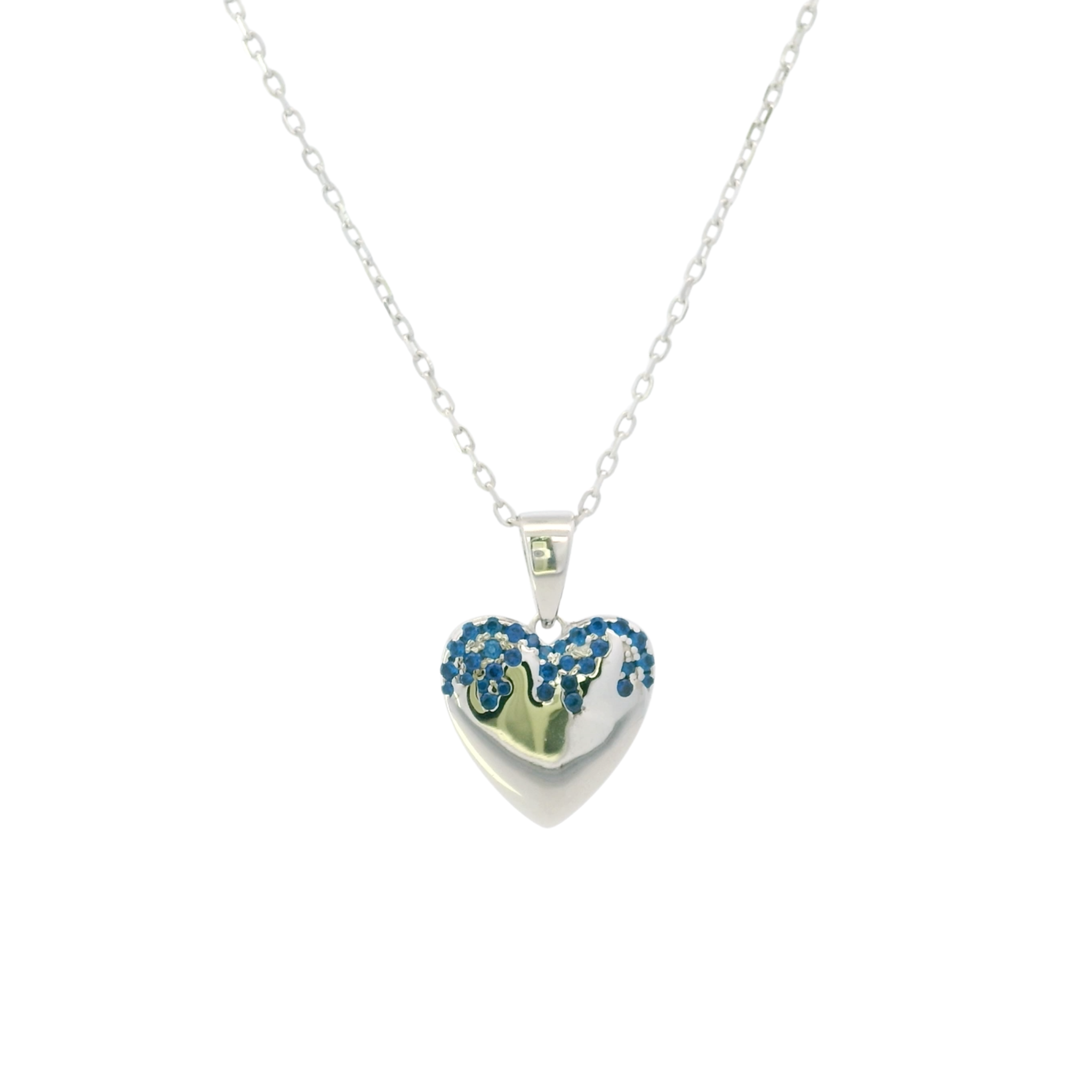 925SL HEART SMOOTH CZ BLUE NECKLACE