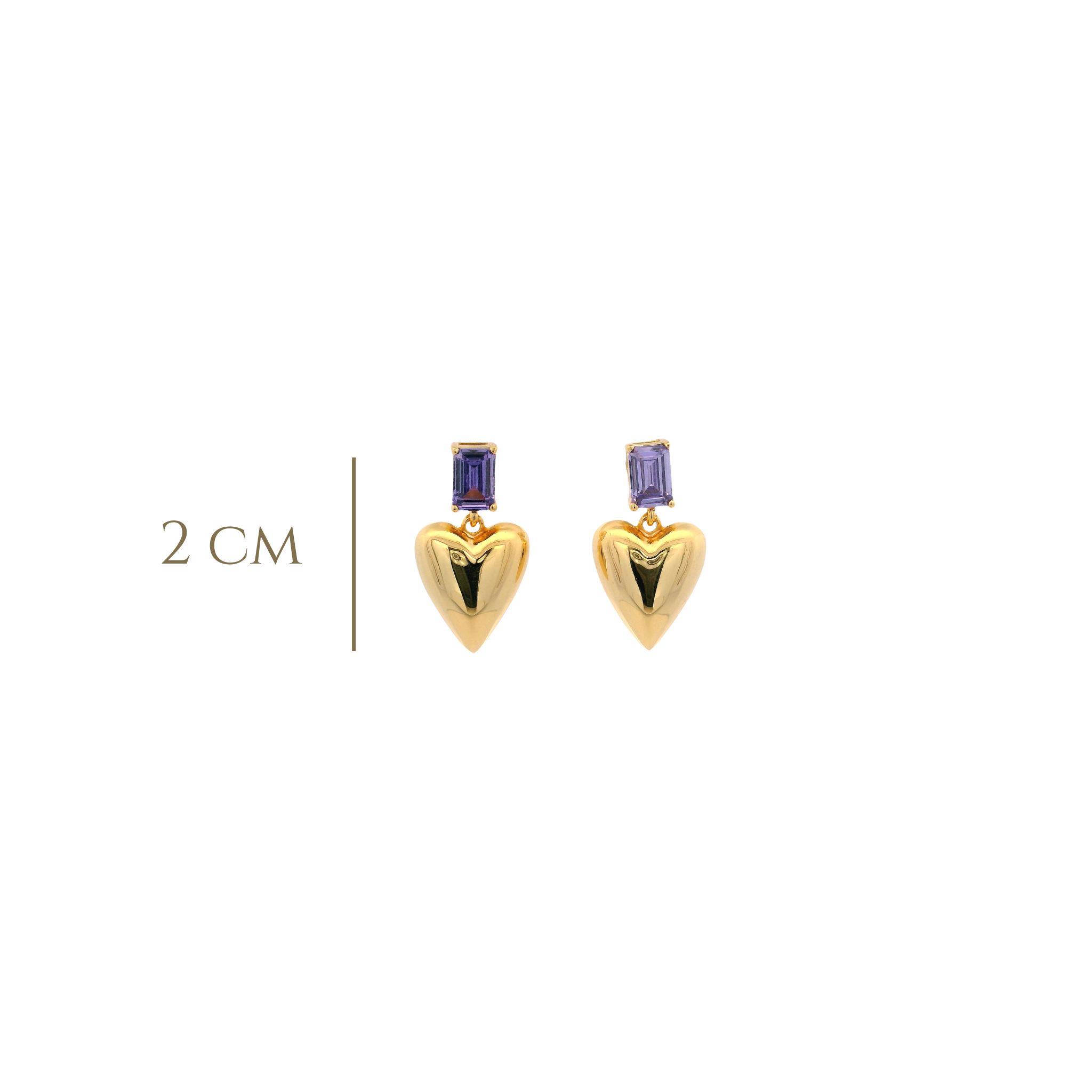 925YG BAGUETTE PURPLE WITH DOME HEART EARRINGS