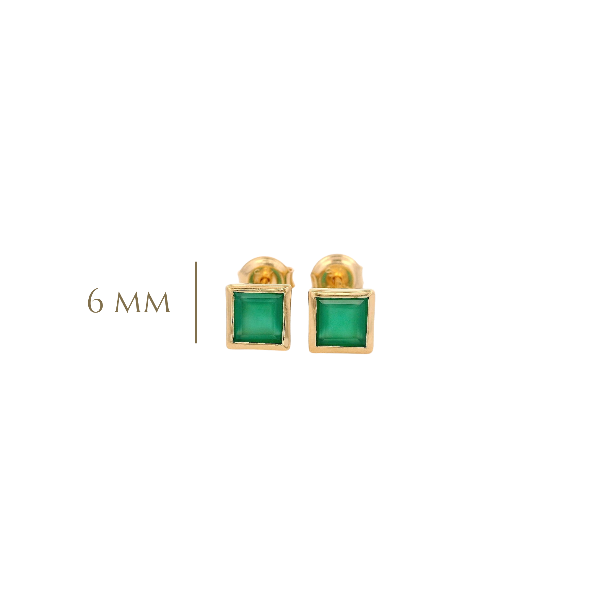 925YG SQUARE BEZEL ONYX GREEN STUD EARRINGS
