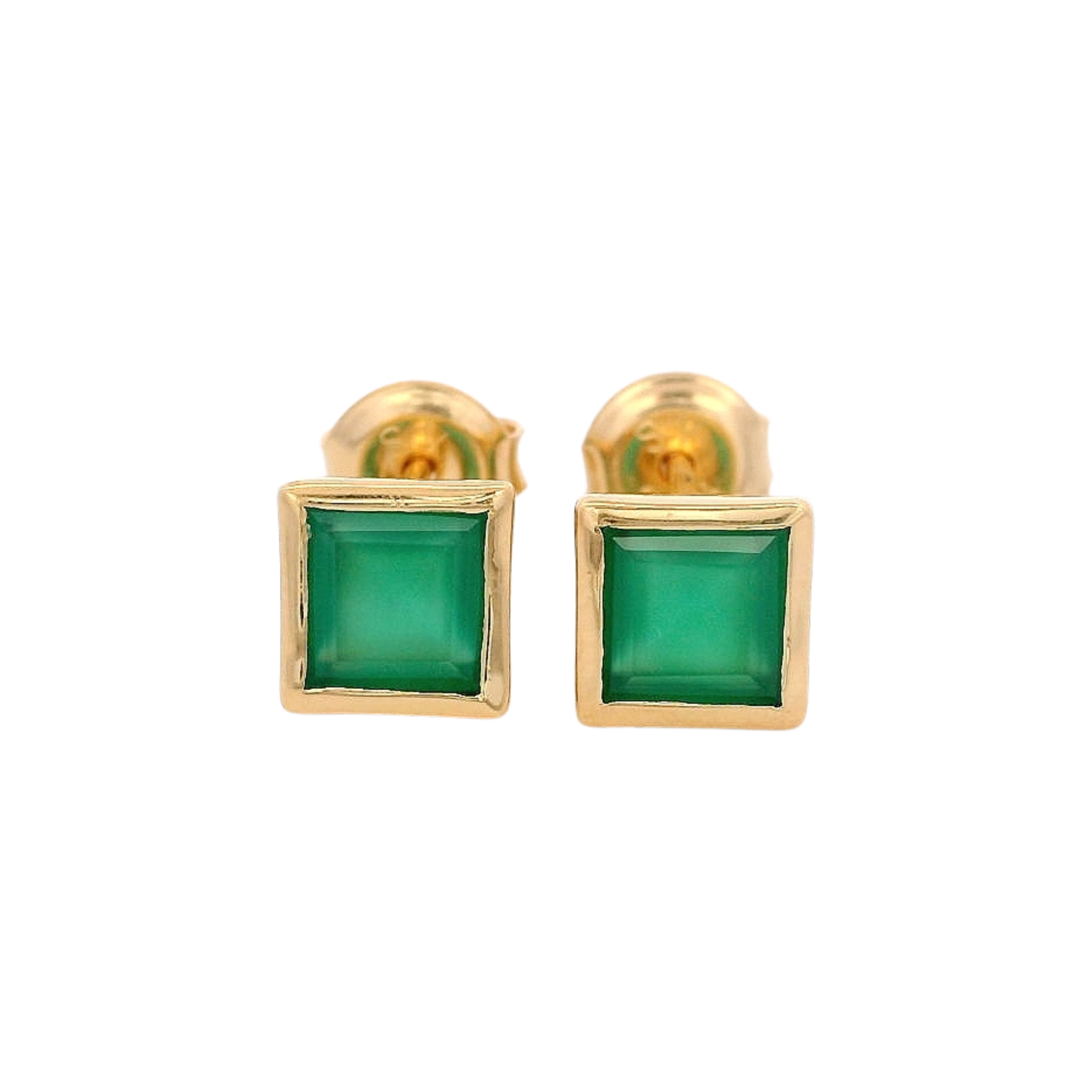 925YG SQUARE BEZEL ONYX GREEN STUD EARRINGS