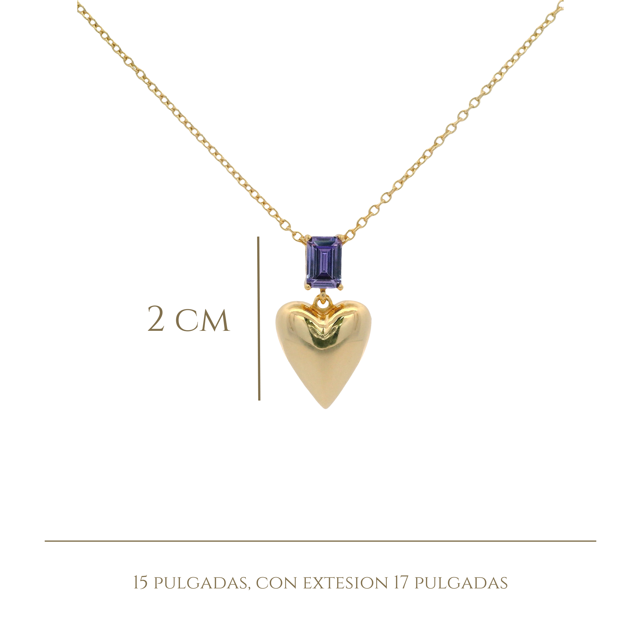 925YG BAGUETTE PURPLE WITH DOME HEART NECKLACE